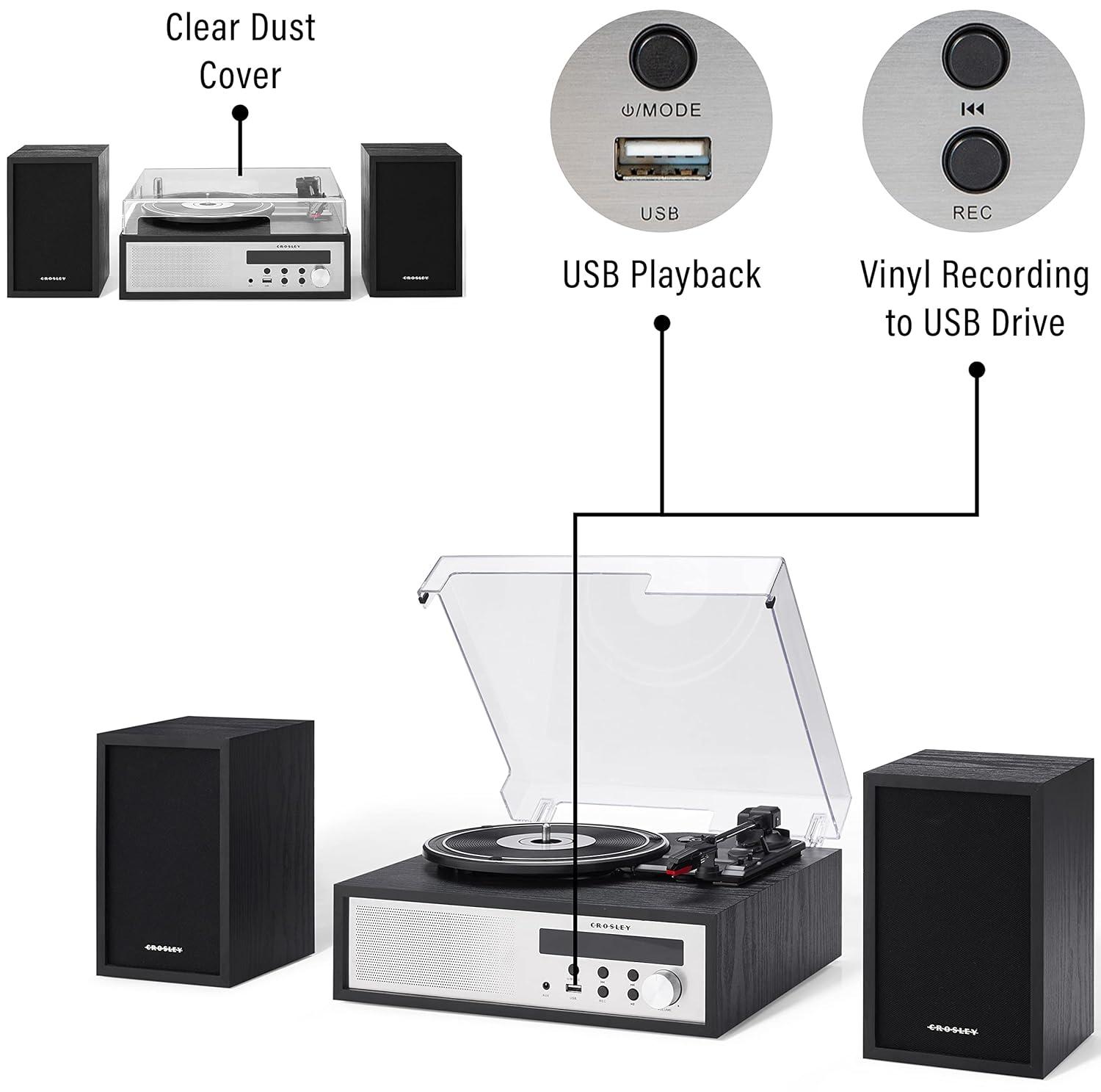 Crosley Sloane Shelf System Vinyl Record Player - Black