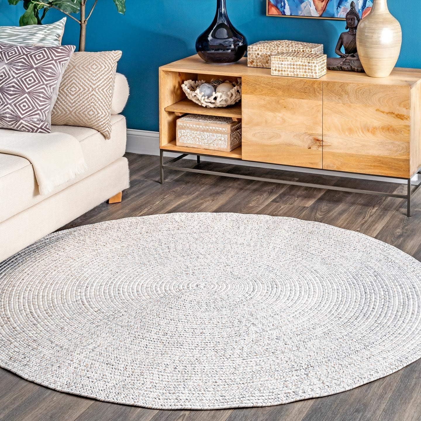 nuLOOM 6' Square Solid Hand Braided Indoor/Outdoor Area Rug, Pet-Friendly, High Traffic, Weather Resistant, for Patio, Balcony, Bedroom, Living Room, Dining Room, Wynn Ivory