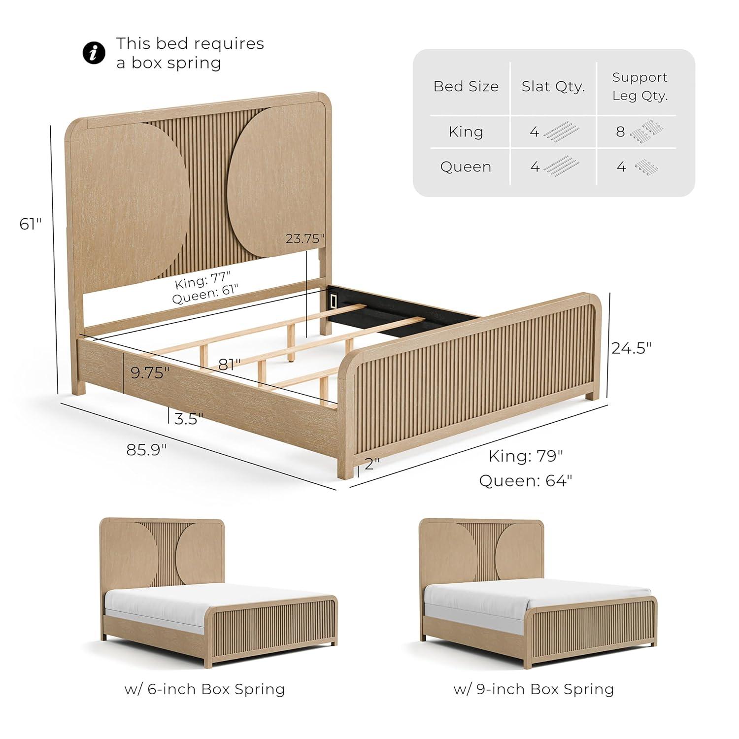 Furniture of America Tissen Modern Solid Wood 5-Piece Queen Bedroom Set with USB Ports, Reeded Panels, Curved Edges and Beveled Mirror, Box Spring Needed, Natural