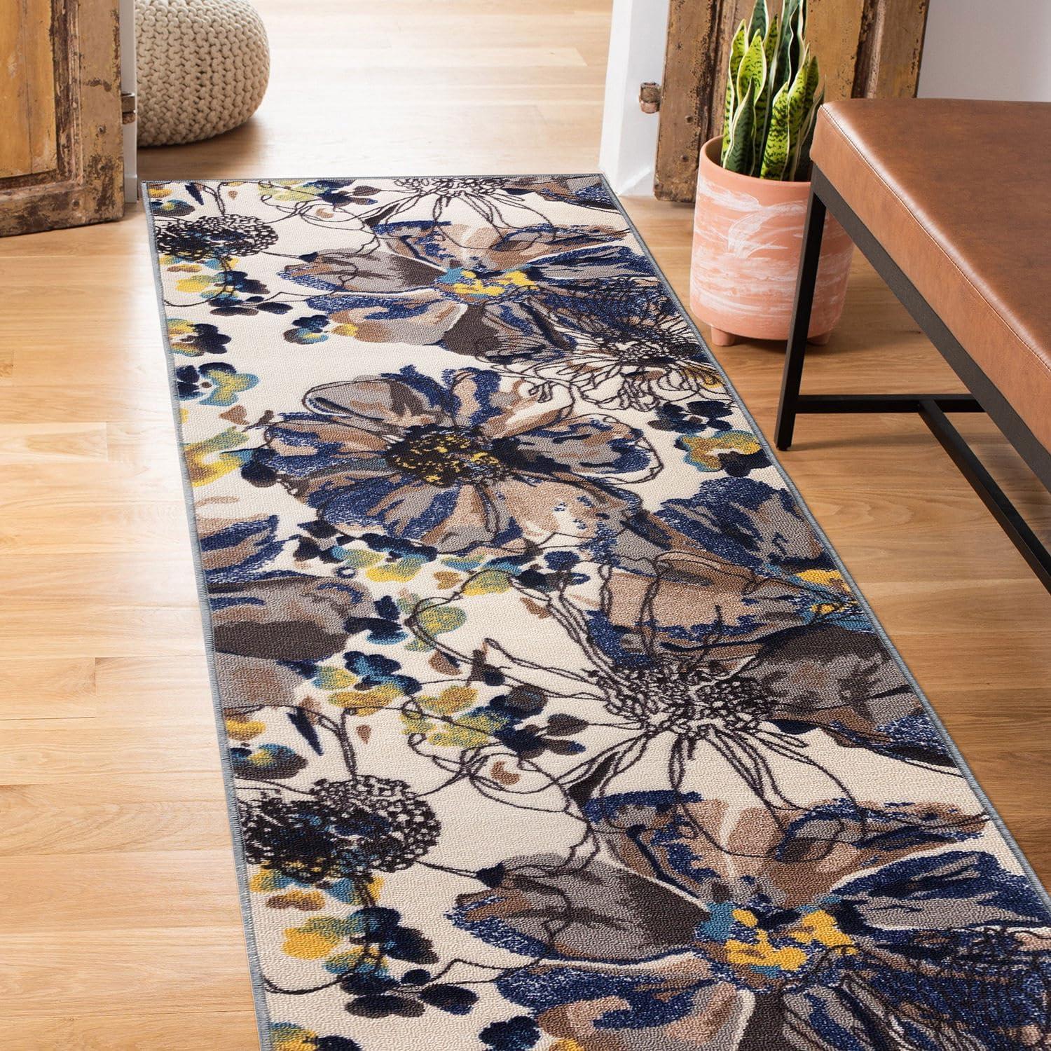 World Rug Gallery Modern Bright Flowers Non-Slip Area Rug