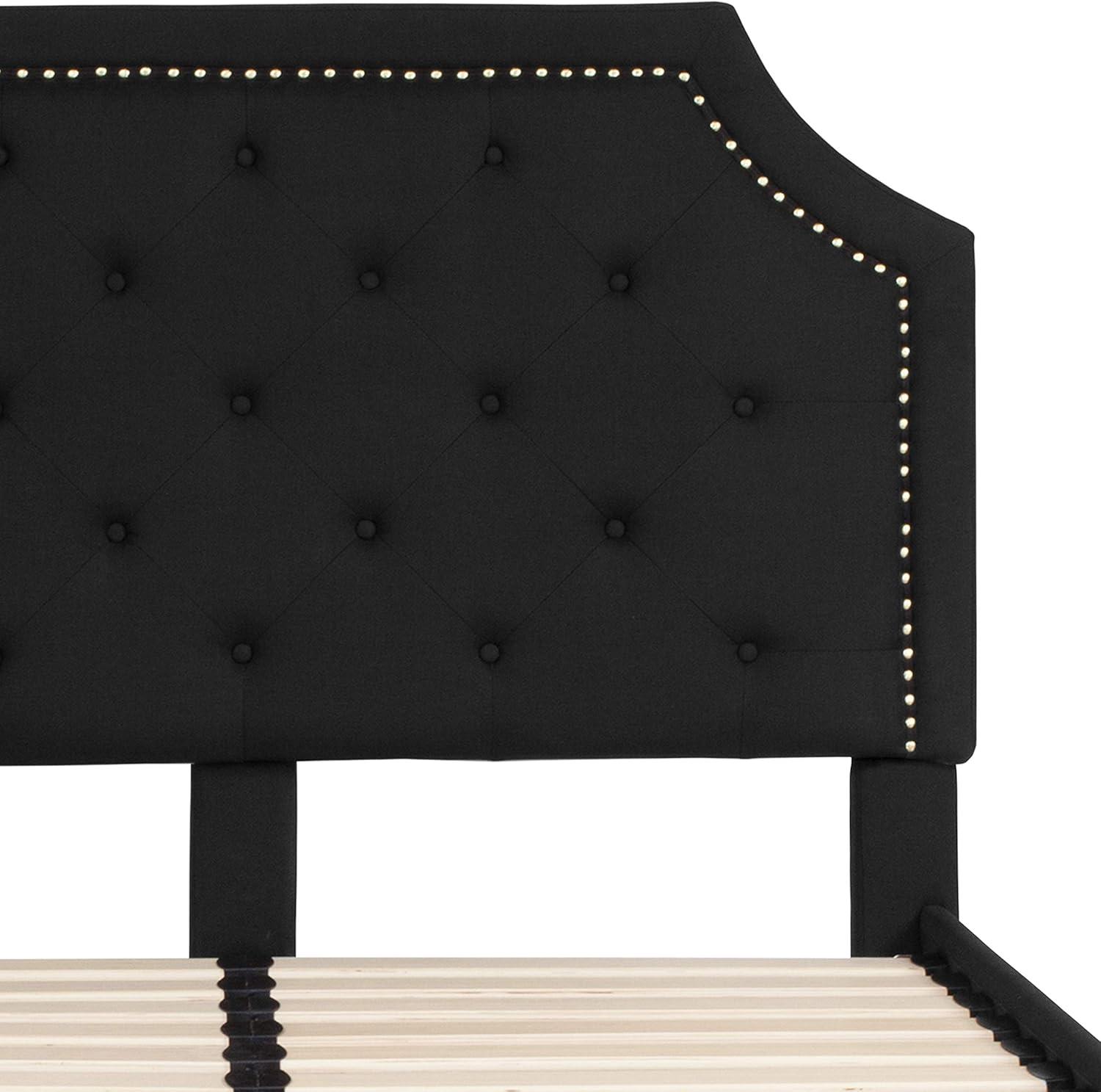 Elegant Full-Size Black Upholstered Platform Bed with Tufted Headboard