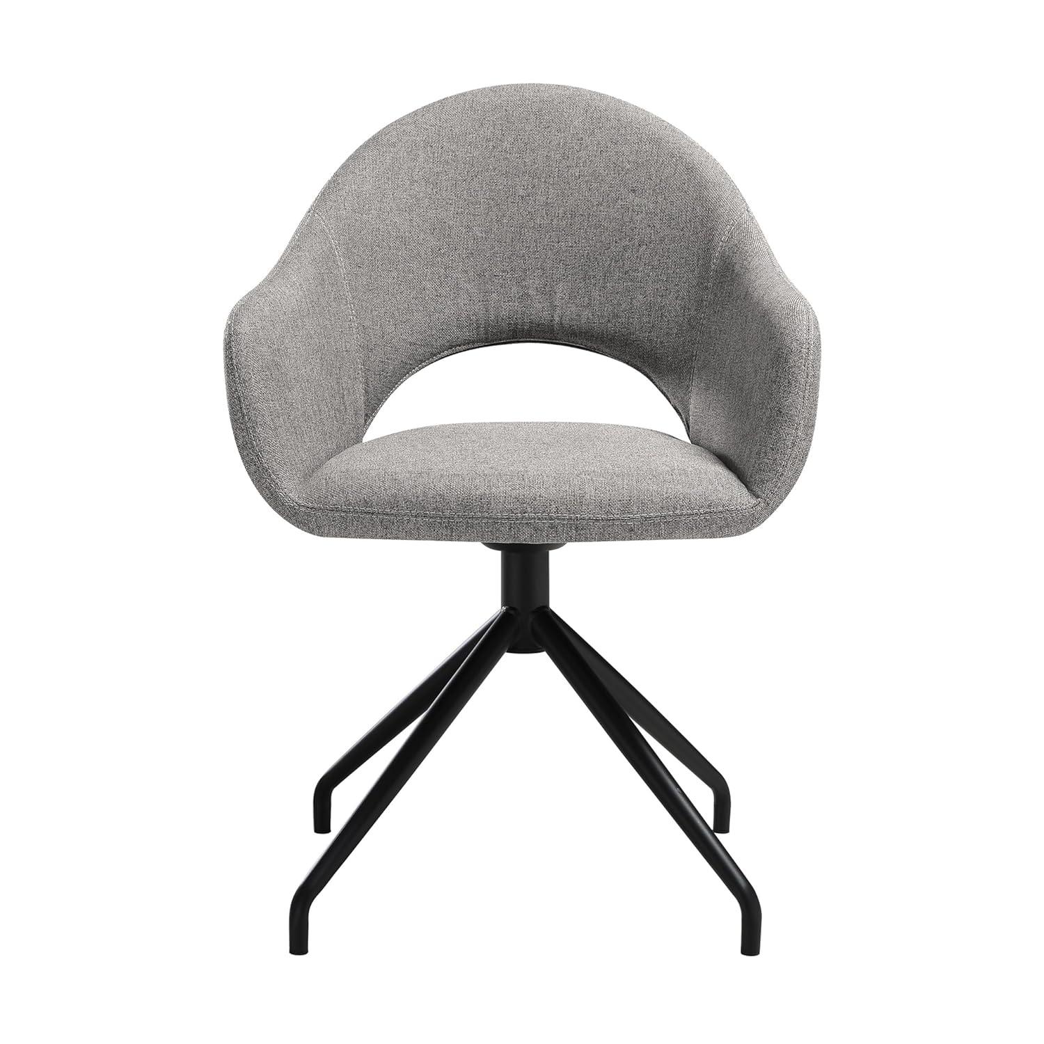 Homestock Tribal Treasures Swivel Upholstered Dining Chair in Gray Fabric with Black Metal Legs - Set of 2