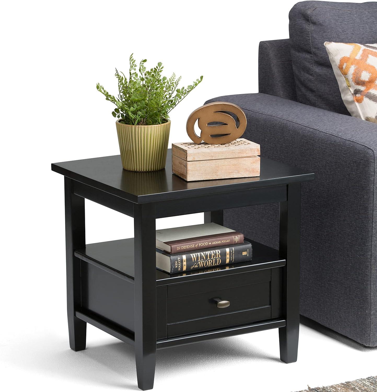 Warm Shaker 20" Black Solid Wood End Table with Storage