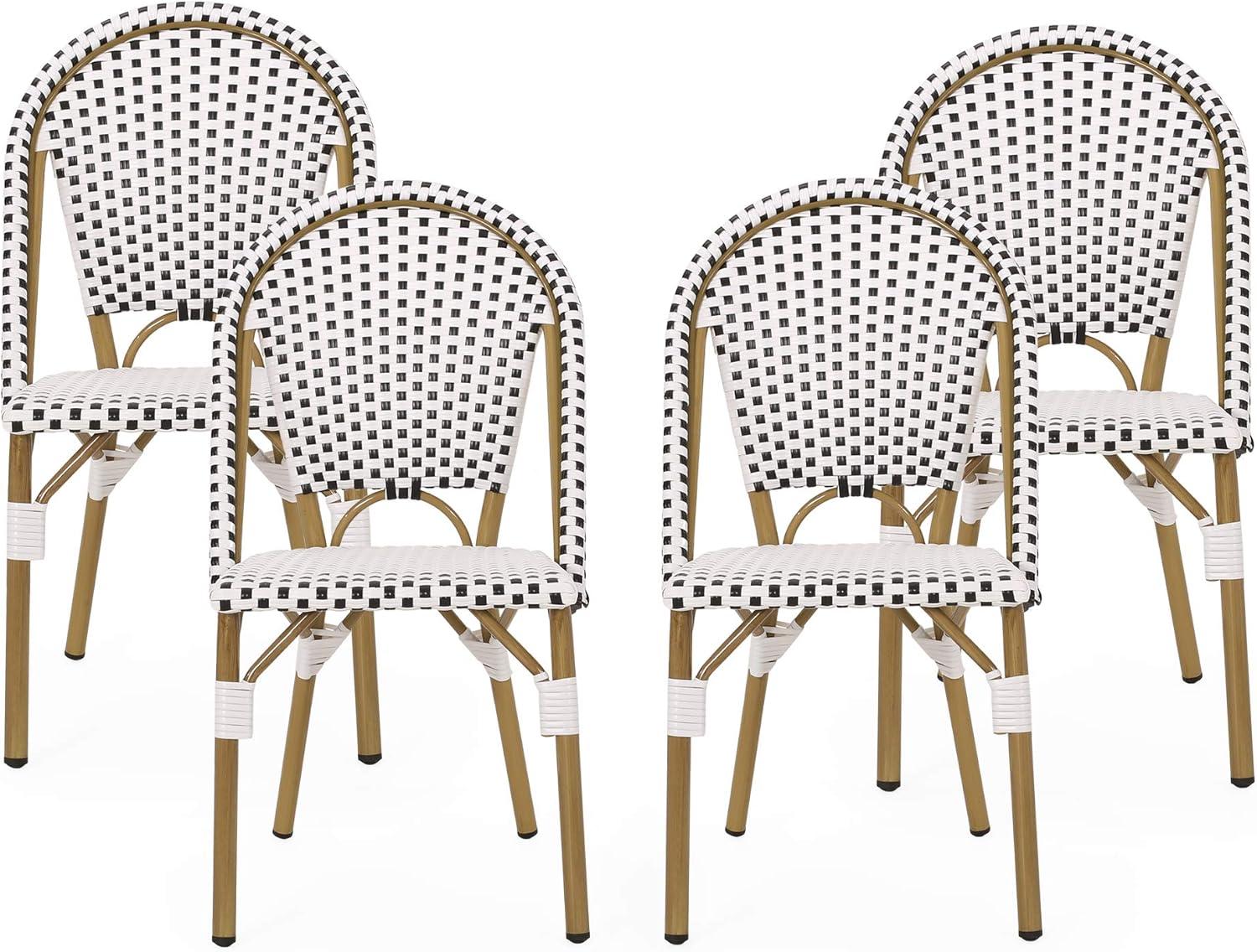 Christopher Knight Home Elize Outdoor French Cafe Chairs (Set of 4) by  Black + White + Bamboo Print Finish
