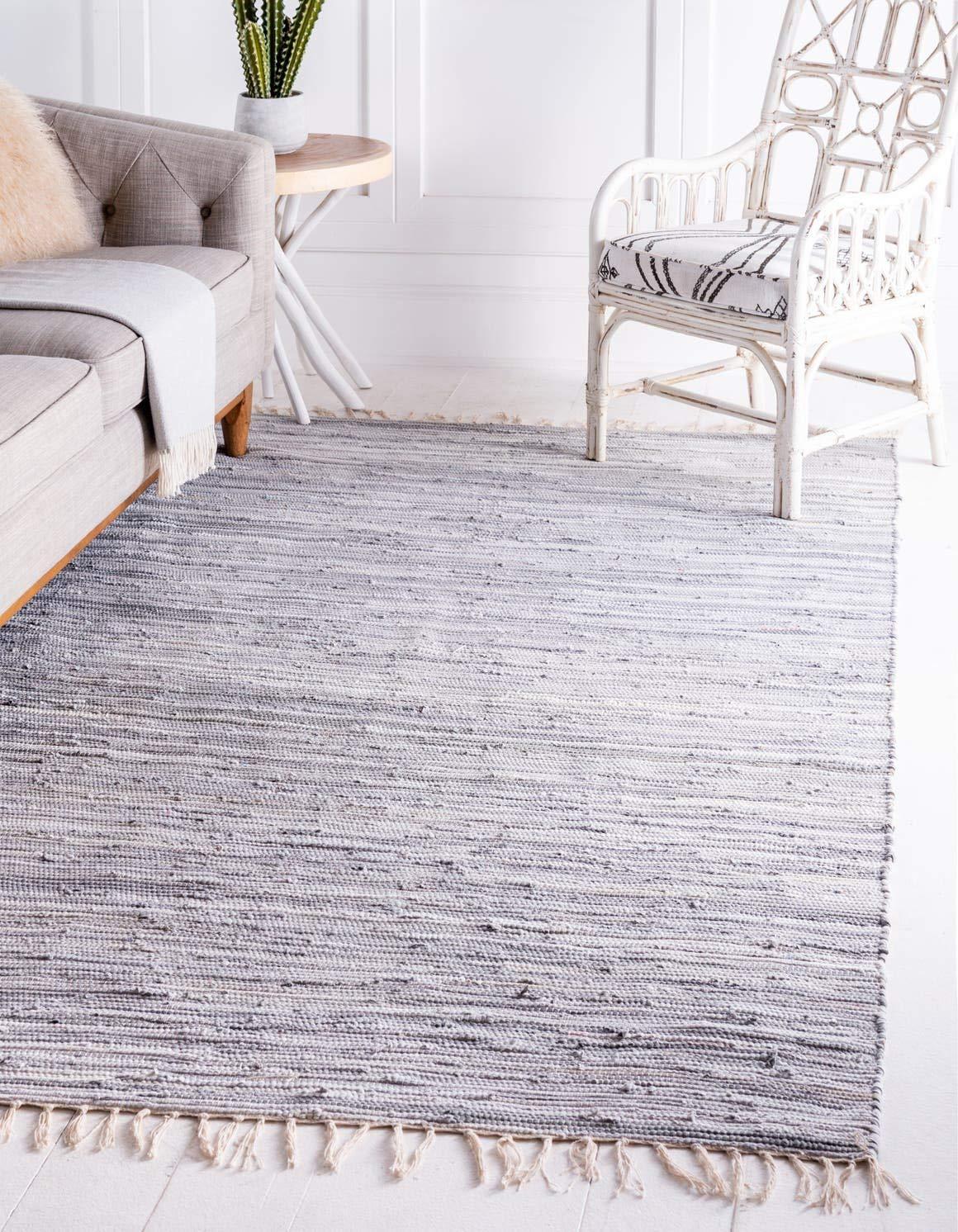 Prather Striped Hand-Knotted Cotton Gray Area Rug