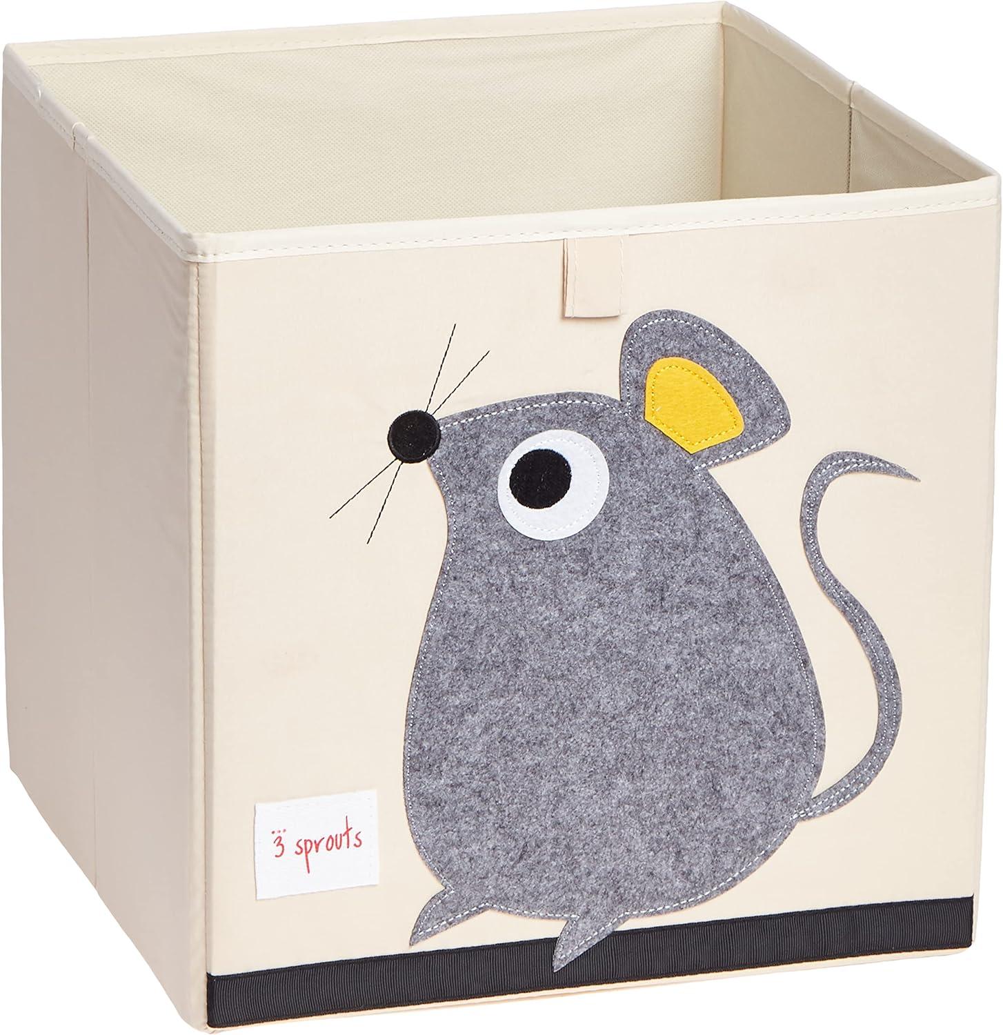 3 Sprouts Children's Foldable Fabric Storage Cube Box Soft Toy Bin, Gray Mouse