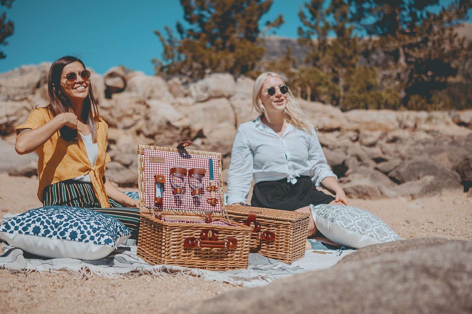 Picnic Time Classic Wine & Cheese Wicker Picnic Basket - Romantic Wine Picnic