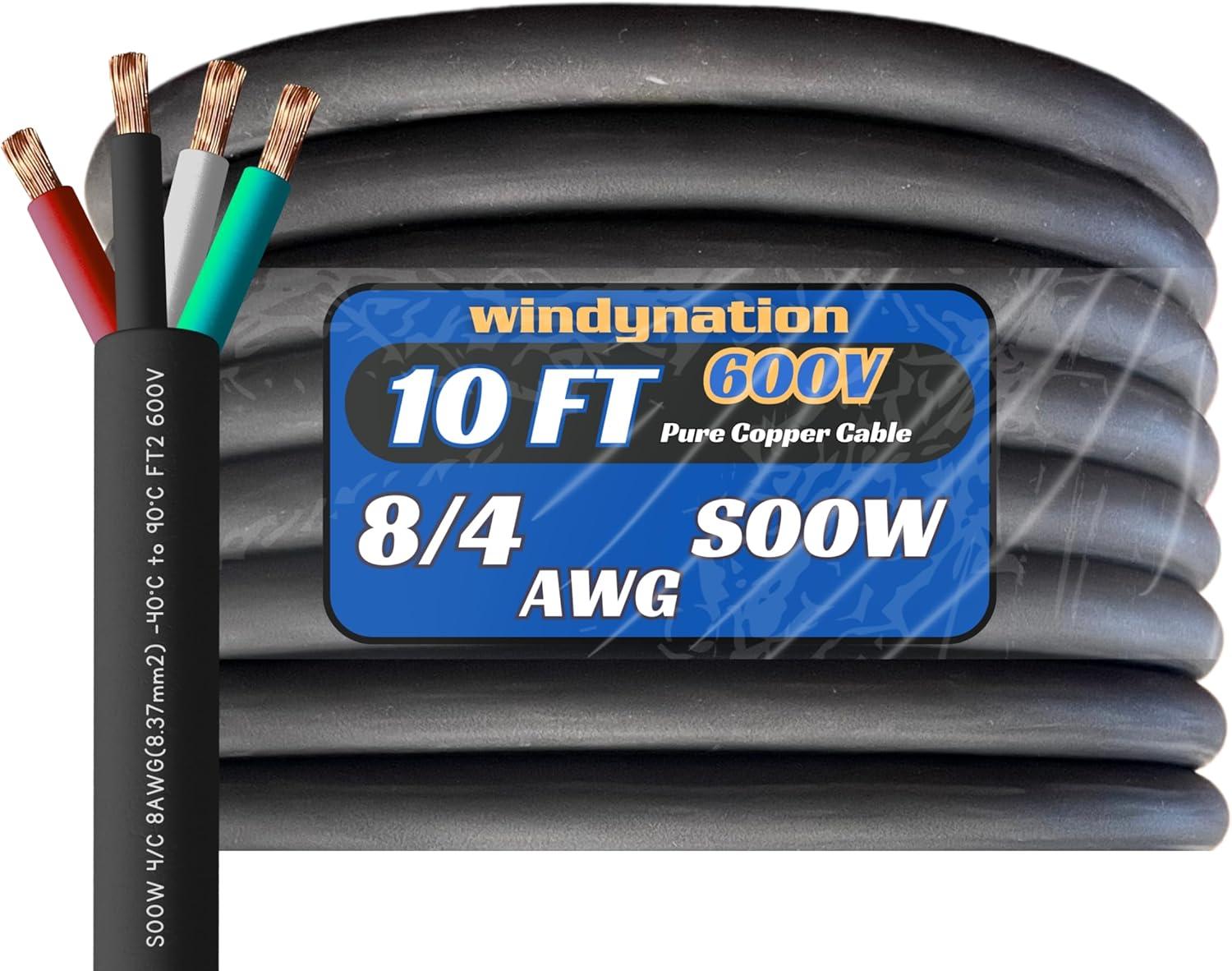 8 Gauge 4 Conductor 10 Feet Black SOOW Cable