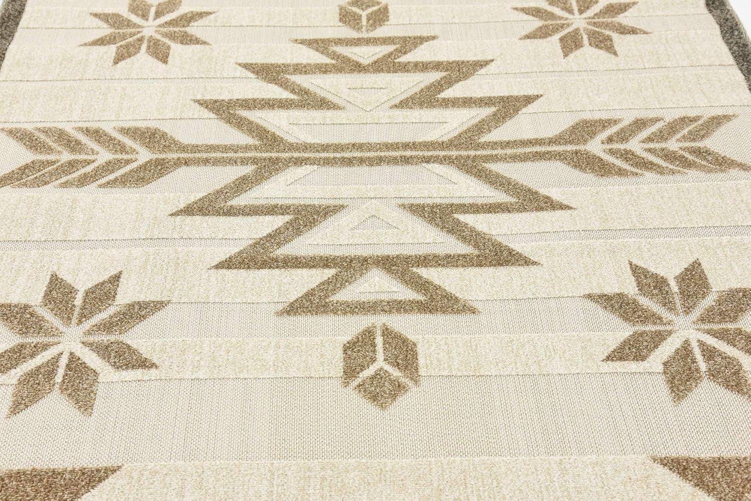 Beige and Brown Rectangular Striped Outdoor Rug