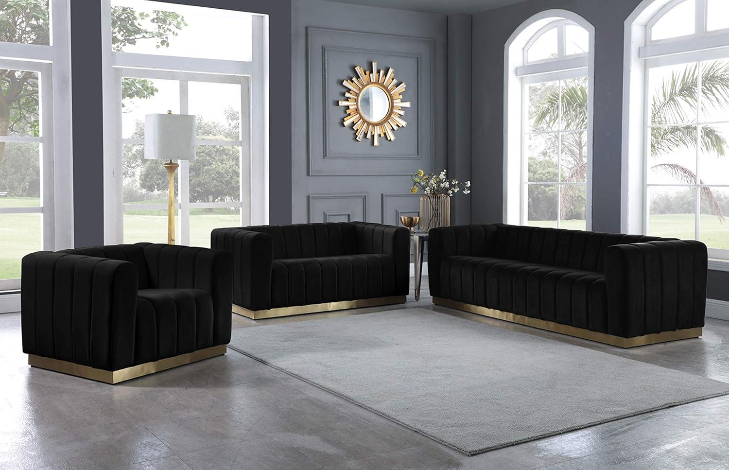 Meridian Furniture Marlon Black Velvet Sofa