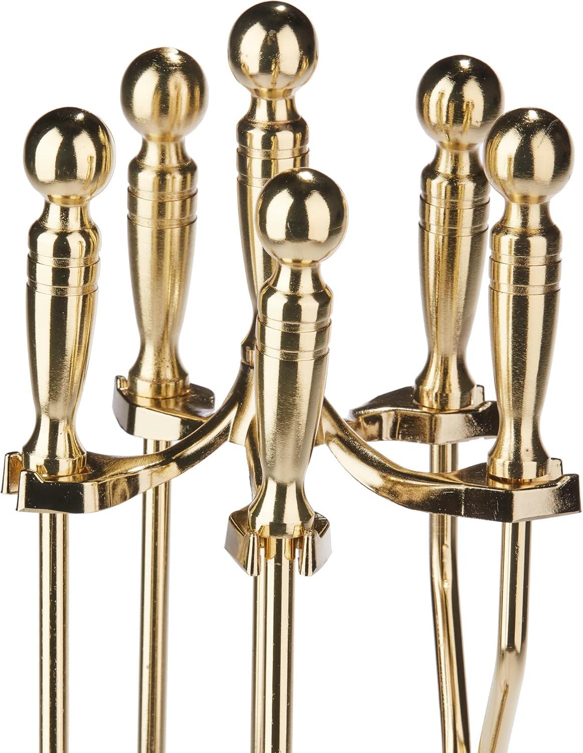 Polished Brass 5-Piece Fireplace Tool Set with Steel Construction