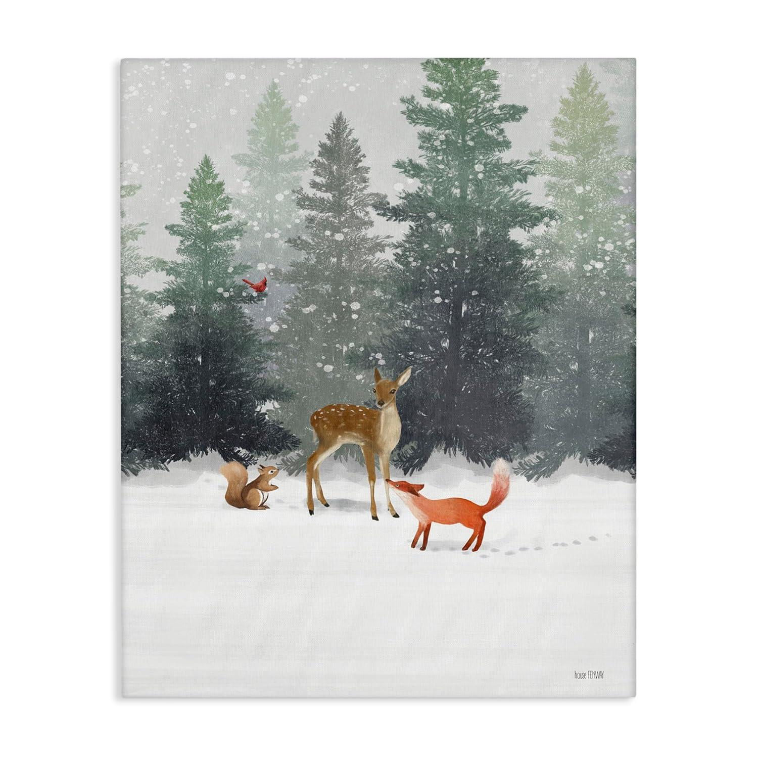 Shiartex  Winter Season Forest Animals Fox Deer Squirrel,Canvas Wall Art,16x20 in/12x16 in, Off- White