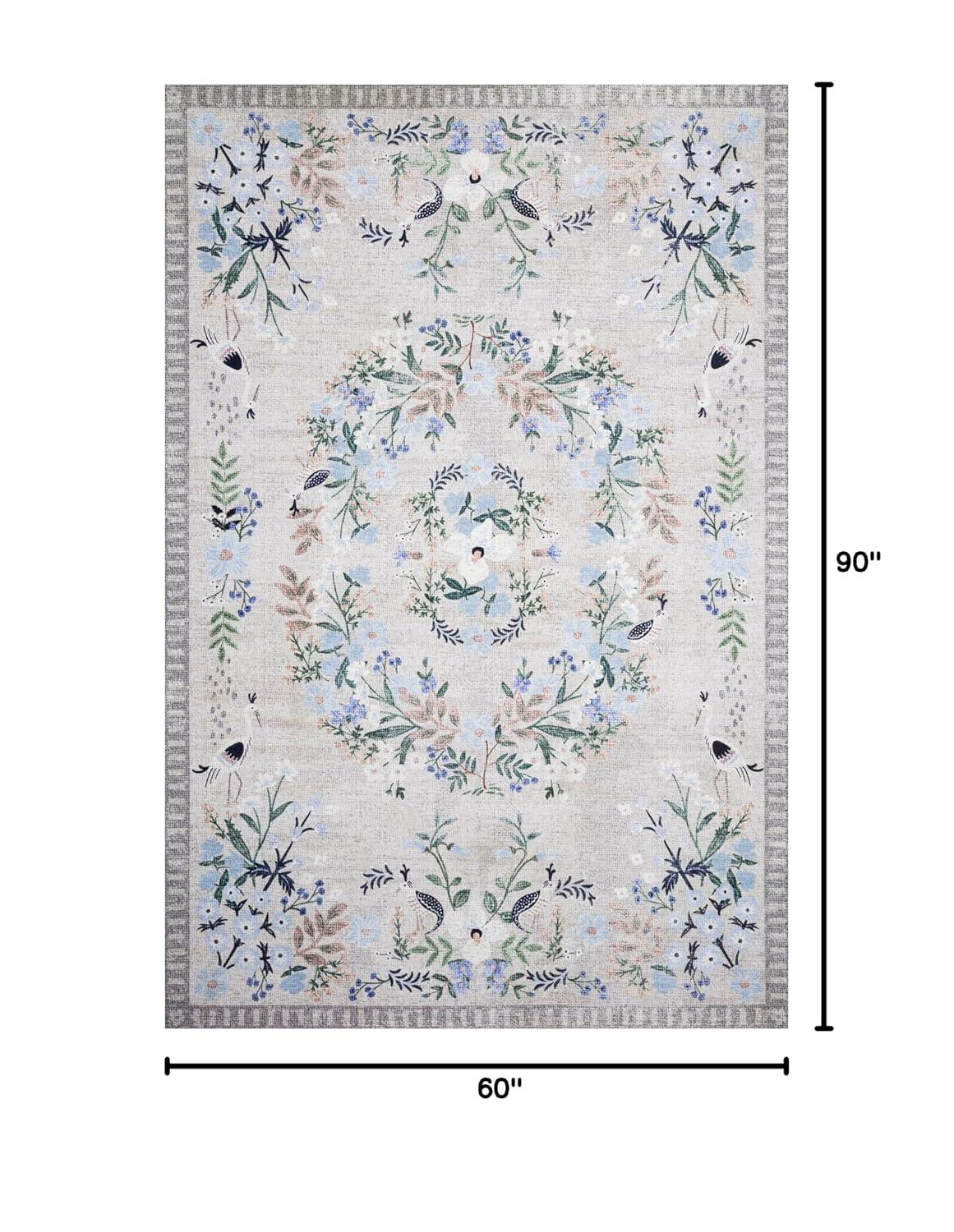 Stone and Grey Floral Synthetic 5' x 7' Area Rug