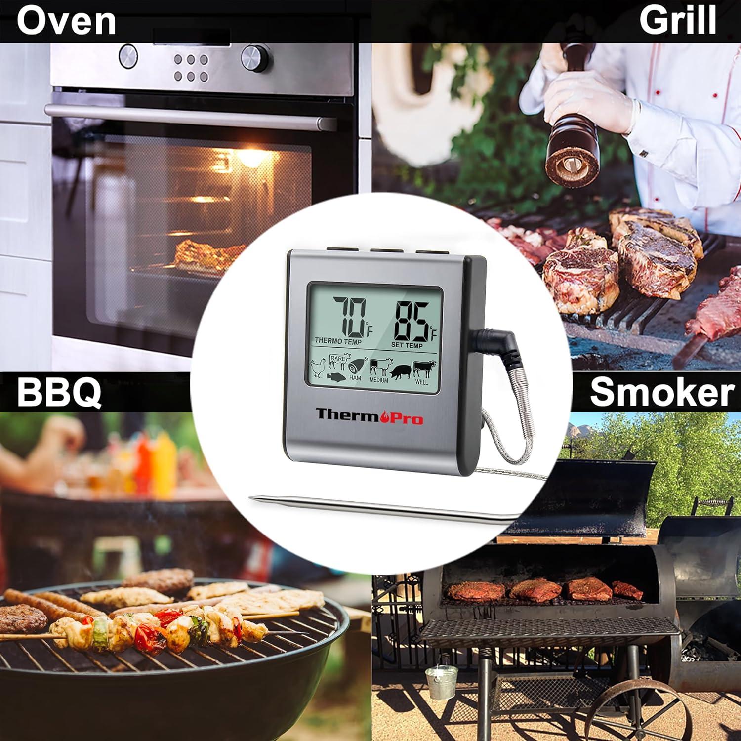 ThermoPro TP16SW Digital Meat Thermometer for Cooking and Grilling, BBQ Food Thermometer with Backlight and Kitchen Timer, Grill Temperature Probe Thermometer for Smoker, Barbecue, Oven, Cookware