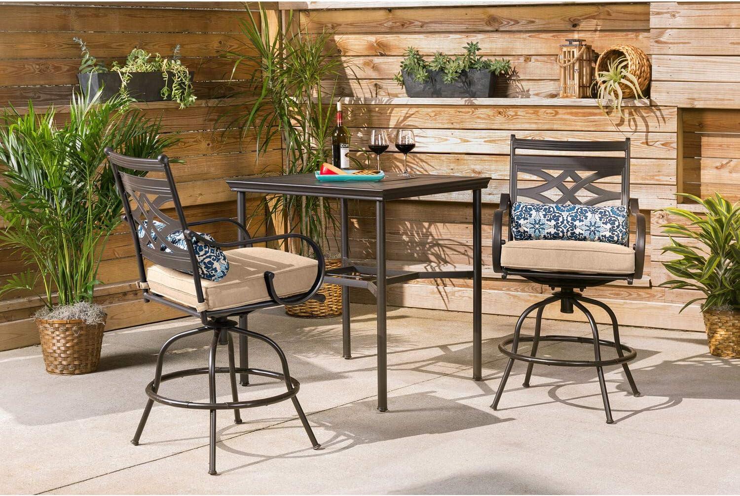 Elegant Montclair 3-Piece Tan High-Dining Patio Set with Swivel Chairs