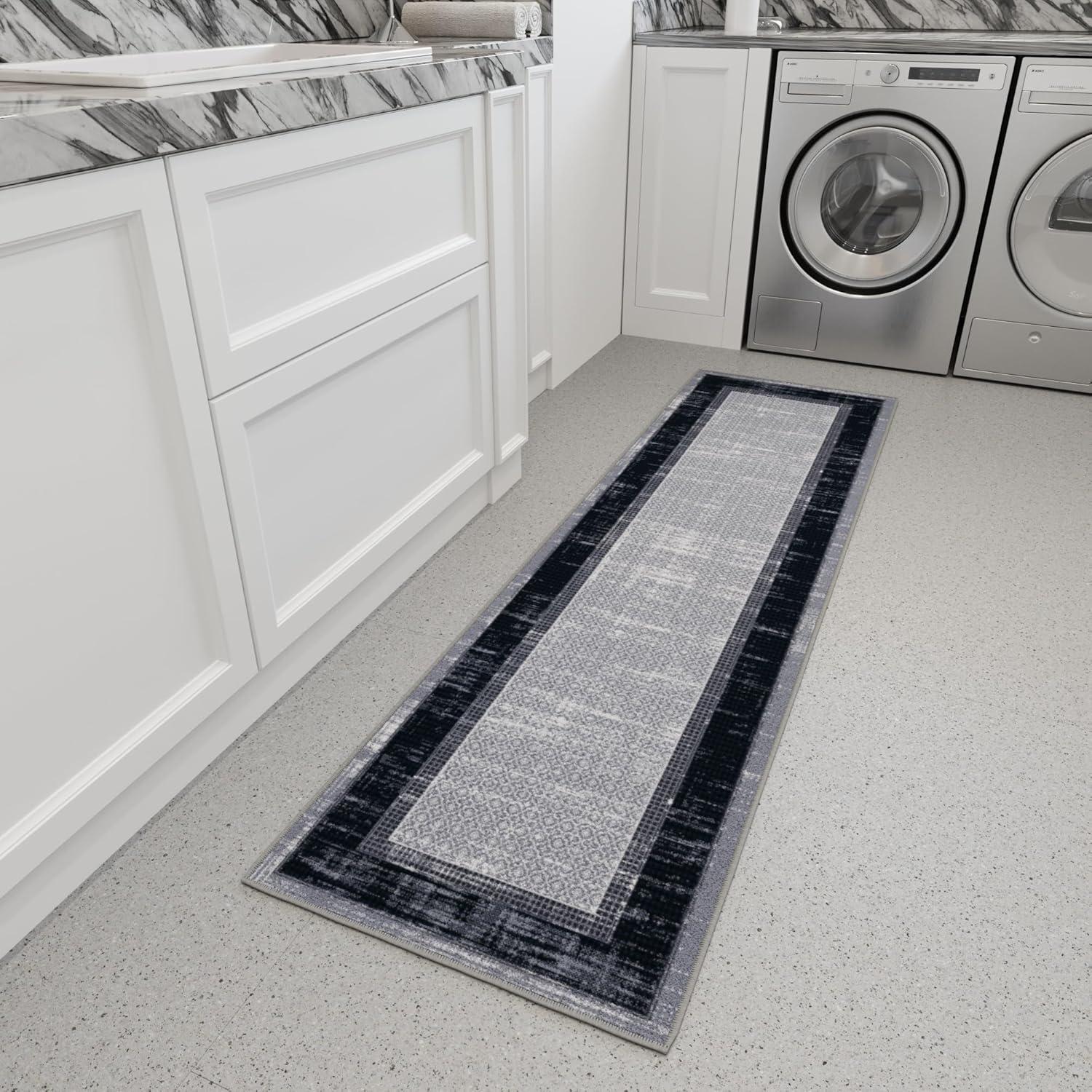 Non-Slip Bordered Area Rug For Living Room, Hallway Runner, Entryway Rug