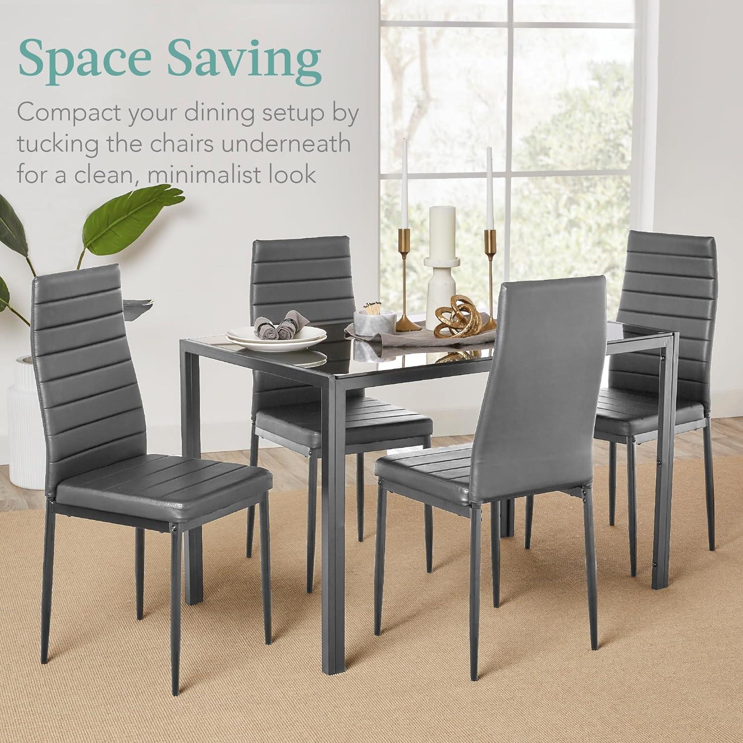 Gray 5-Piece Glass Dining Set with Faux Leather Chairs