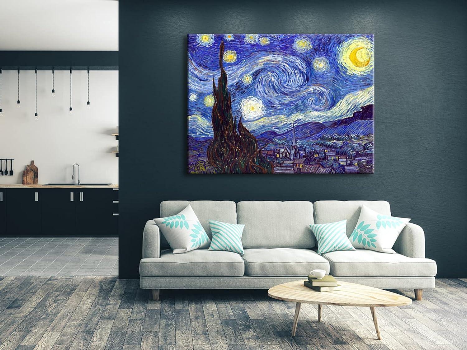 Wieco Art Starry Night Abstract Canvas Prints Wall Art of Van Gogh Famous Artwork Modern Gallery Wrapped Classic Sky Star Pictures Artwork for Living Room Home Office Decorations