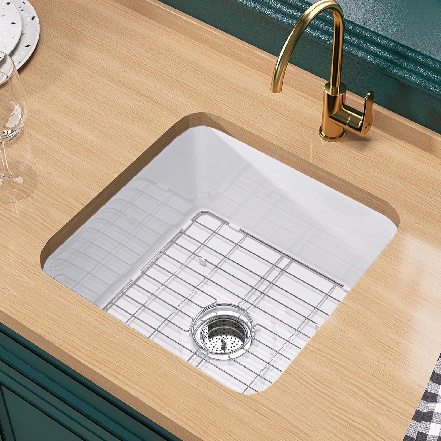 18 Inch Glossy White Fireclay Single Bowl Bar Sink