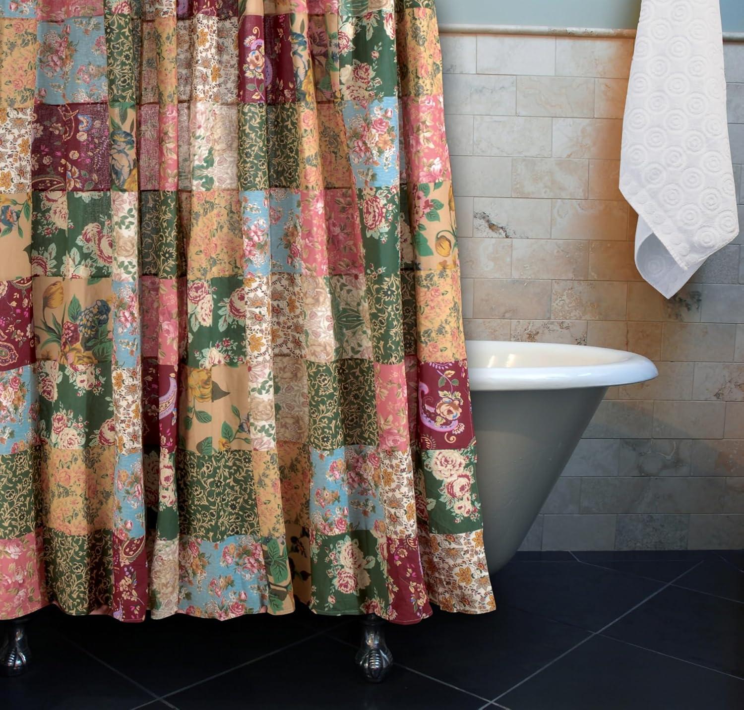 Antique Chic Patchwork Cotton Shower Curtain with Floral Patterns