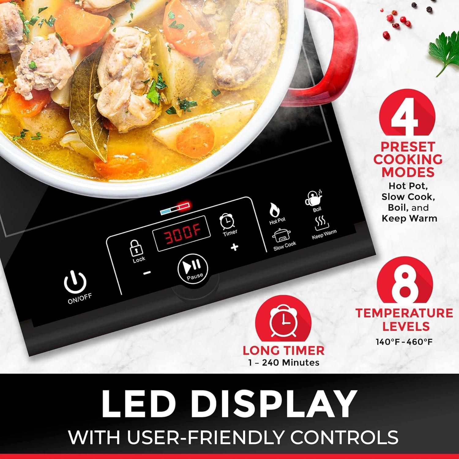 Mueller Austria RapidTherm Portable Induction Cooktop, 1800W Hot Plate Electric Stove Top Burner. 8 Temp Levels, Auto-Off & Pot Detection, LED Display, Child Lock, 4 Programs, Burners for Cooking