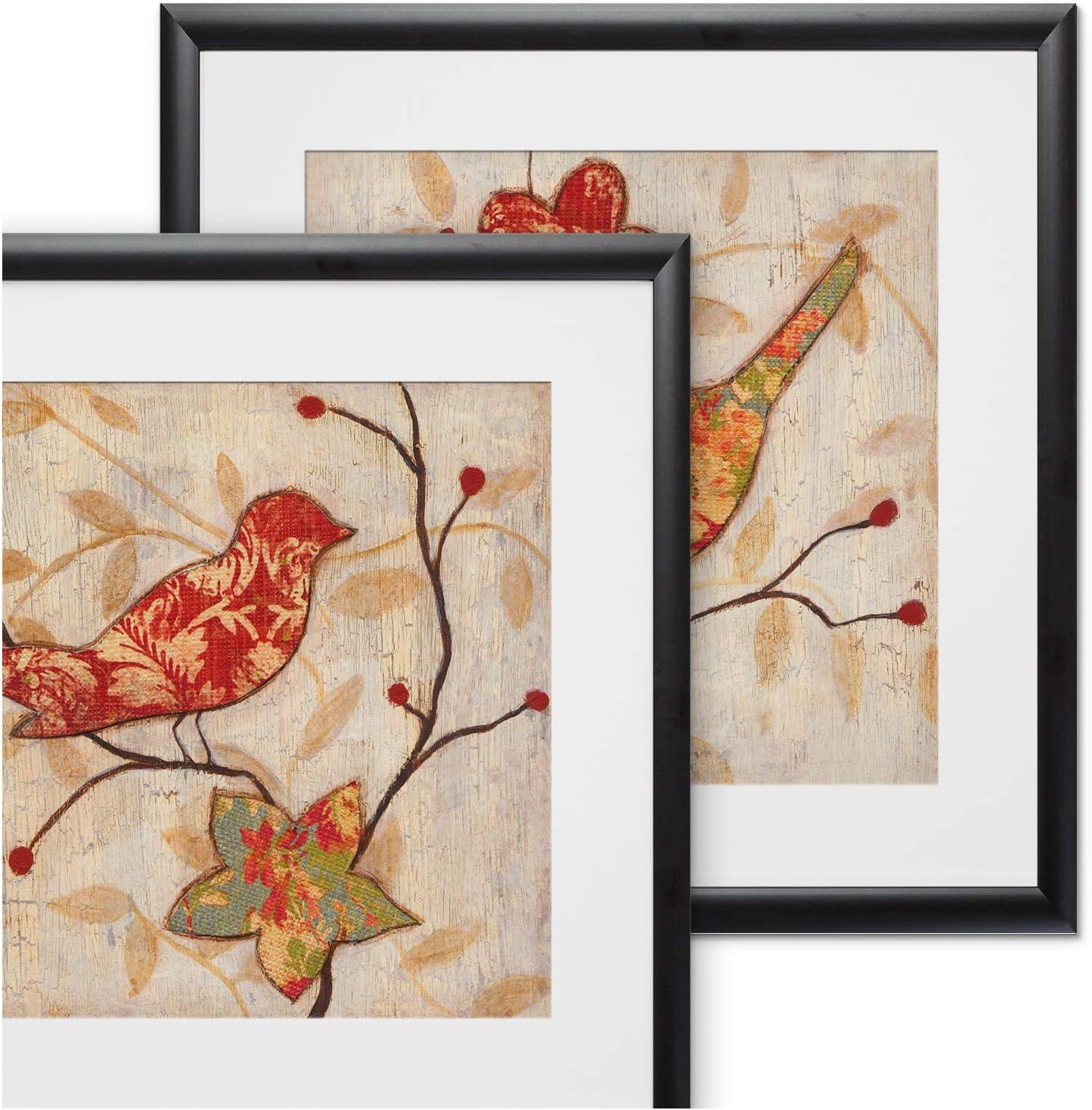 Floral Song Birds 2-Piece Framed Art Print Set, 16x16