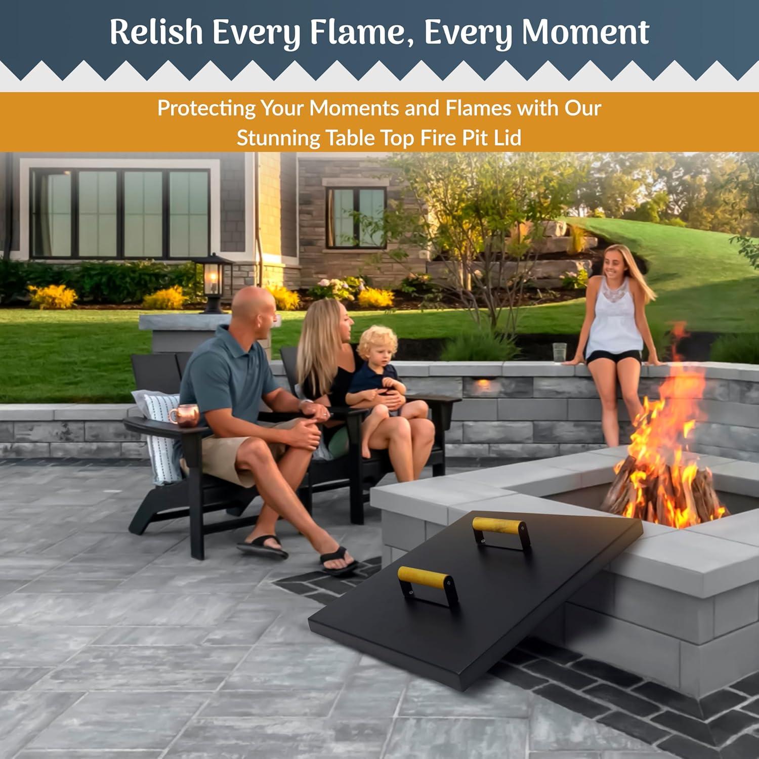 FEBTECH Fire Pit Snuffer Lid - Fire Pit Lid Square 34X34 Fire Pit Cover Square, Rust Resistant Firepit Lid,Carbon Steel Fire Pit Table Lid Square, Compatible For Firepit & Firepit Table Inside Dia Up To 32".