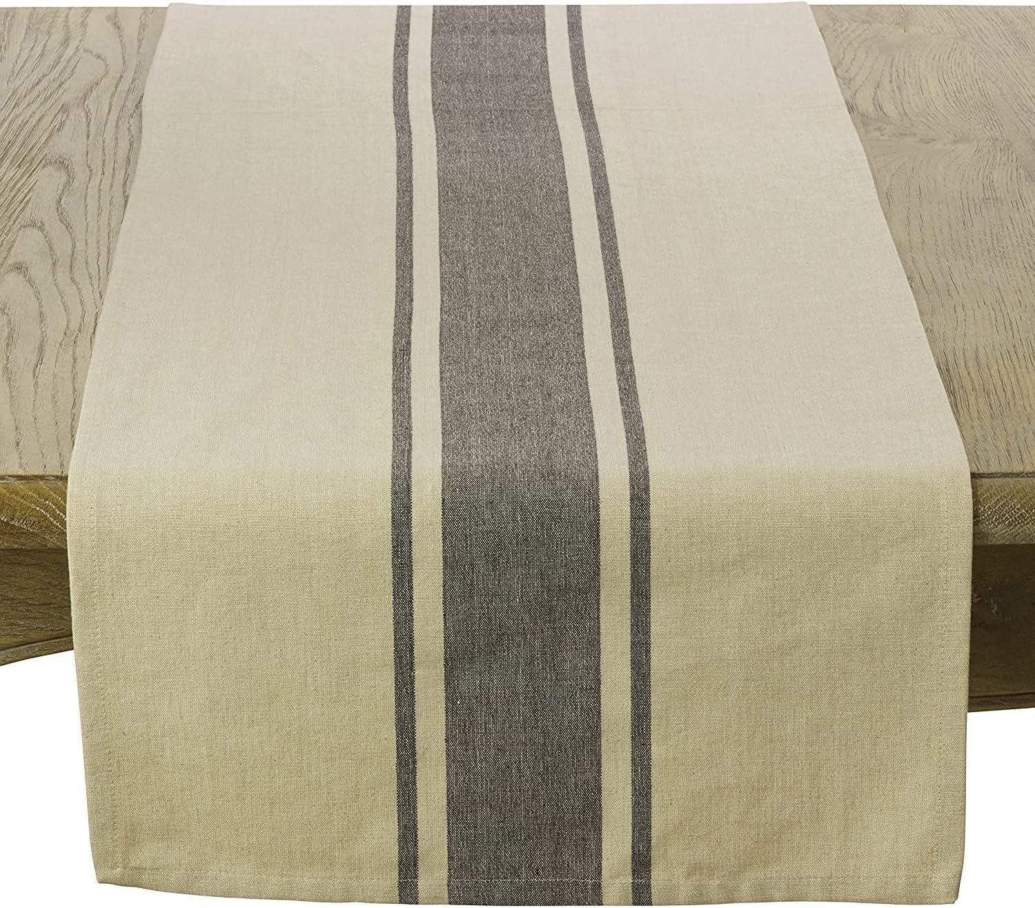 Beige and Gray Cotton Banded Table Runner