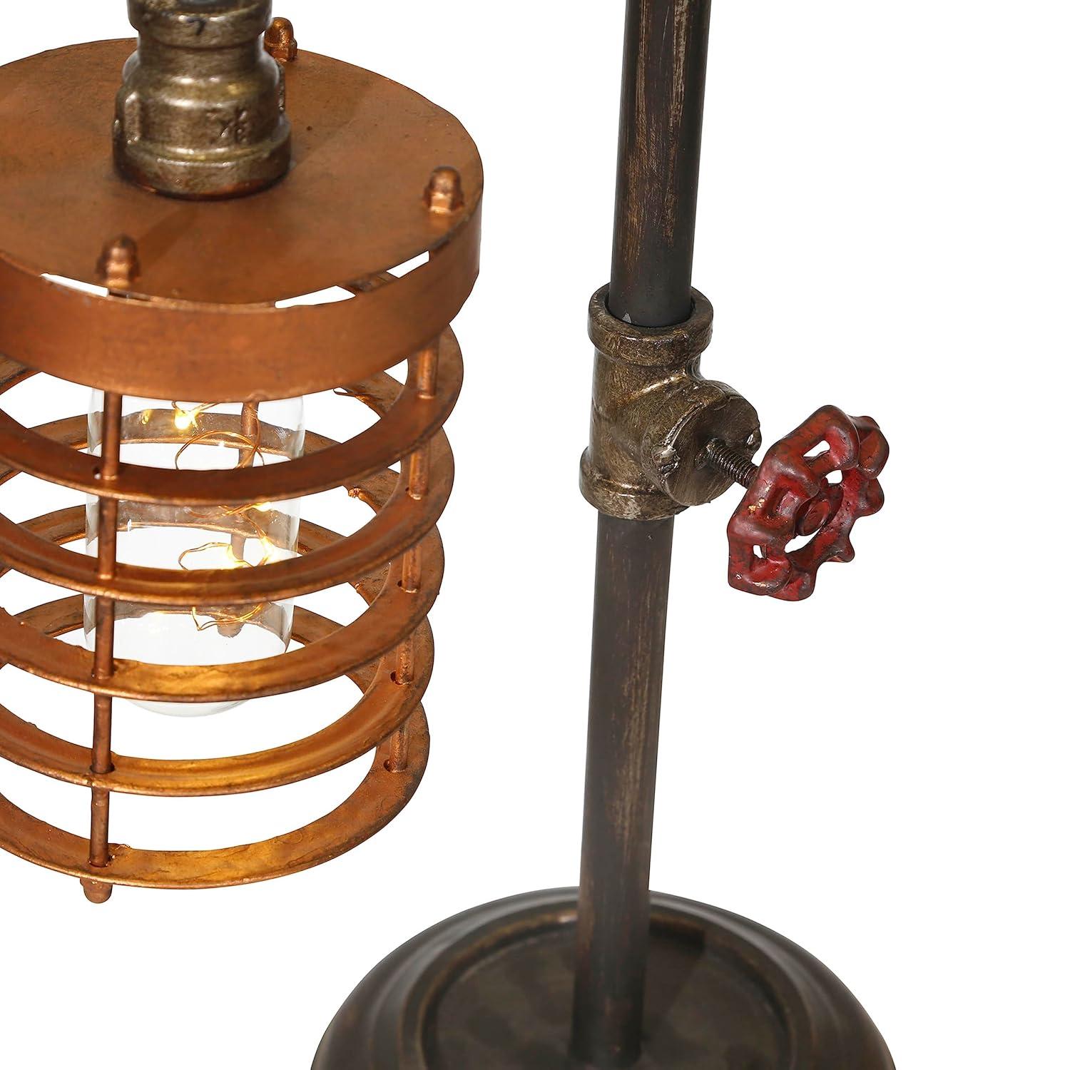 Sagebrook Home Industrial Style Metal Pipe Table Lamp, Bulb Included, Battery Operated, Black and Copper, 17.75"H