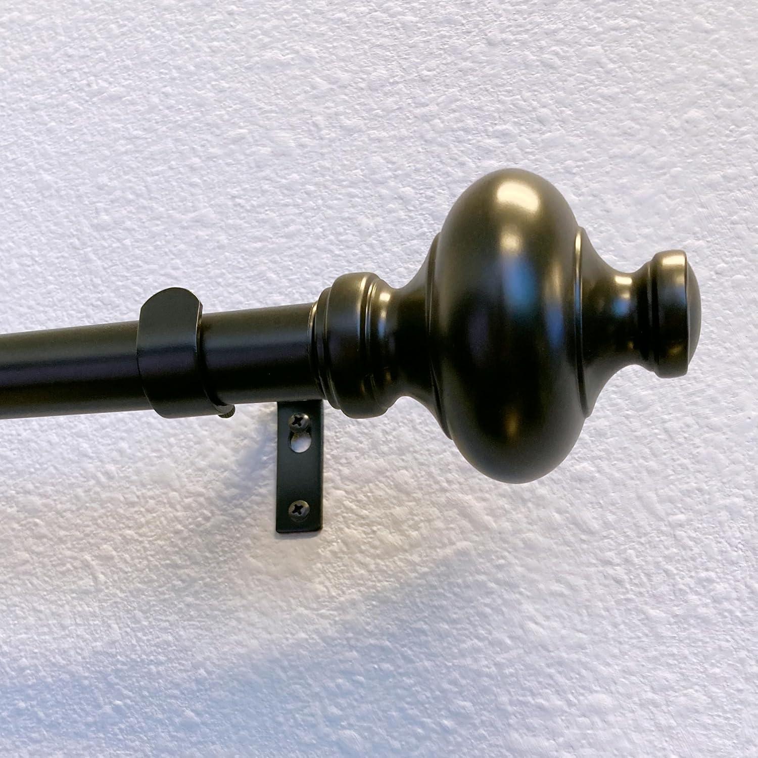 Cardiff 36-72 Inch Adjustable Black Metal Curtain Rod Set