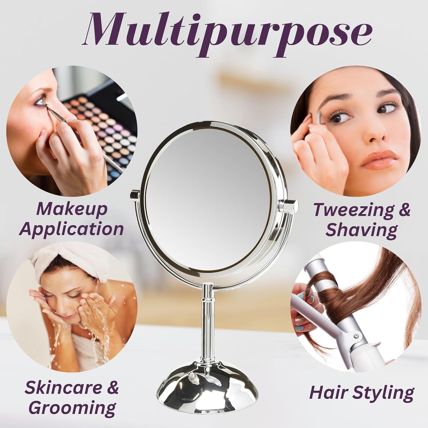 Symple Stuff 8.5" Lighted Tabletop Magnified Makeup Mirror, Plug In