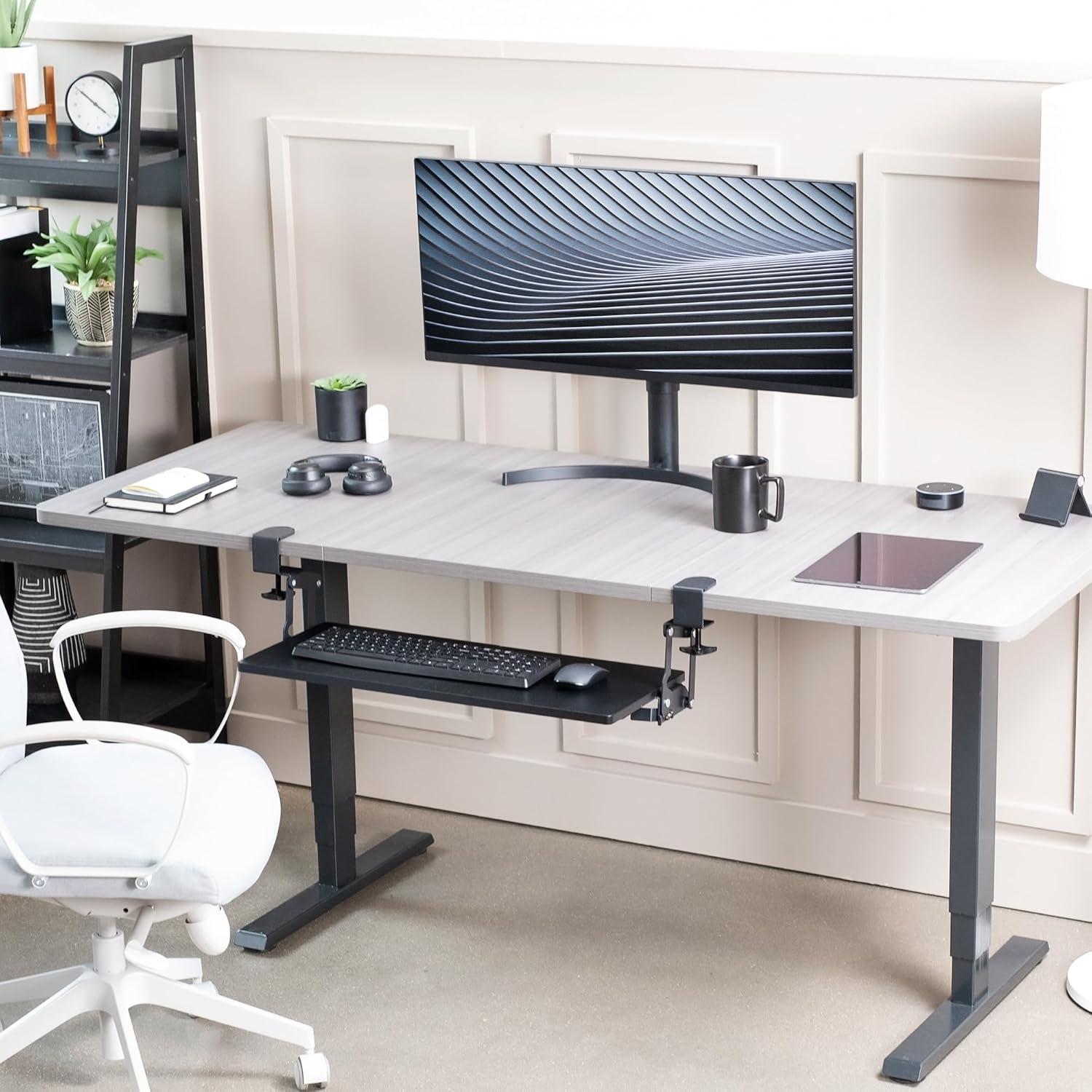 VIVO Black Extra Sturdy Clamp-on Under Desk Keyboard Tray with Swinging Height Adjustment