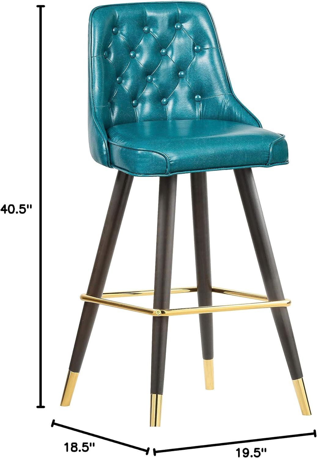Meridian Furniture 908Blue-C Portnoy Collection Modern | Contemporary Vegan Leather Counter Height Stool with Button Tufting and Custom Matte Black Metal Legs, Teal, 20.5" W x 22.5" D x 40" H