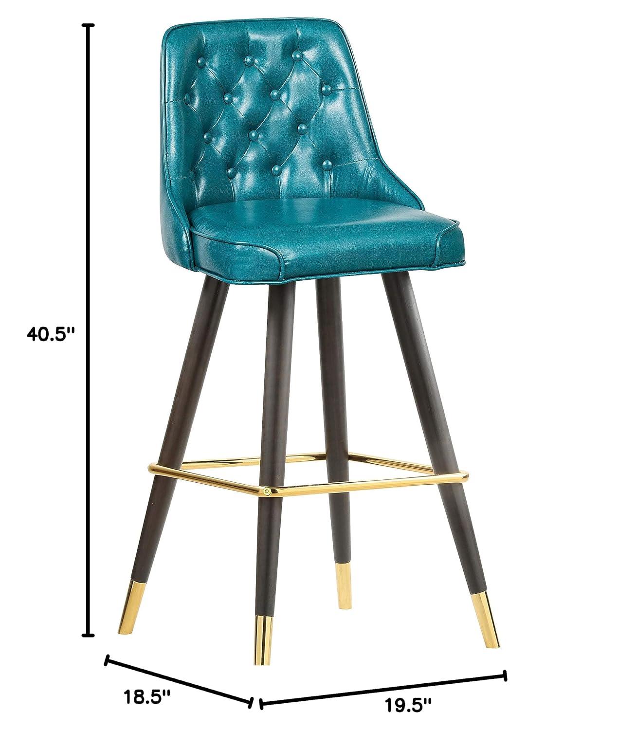 Meridian Furniture 908Blue-C Portnoy Collection Modern | Contemporary Vegan Leather Counter Height Stool with Button Tufting and Custom Matte Black Metal Legs, Teal, 20.5" W x 22.5" D x 40" H
