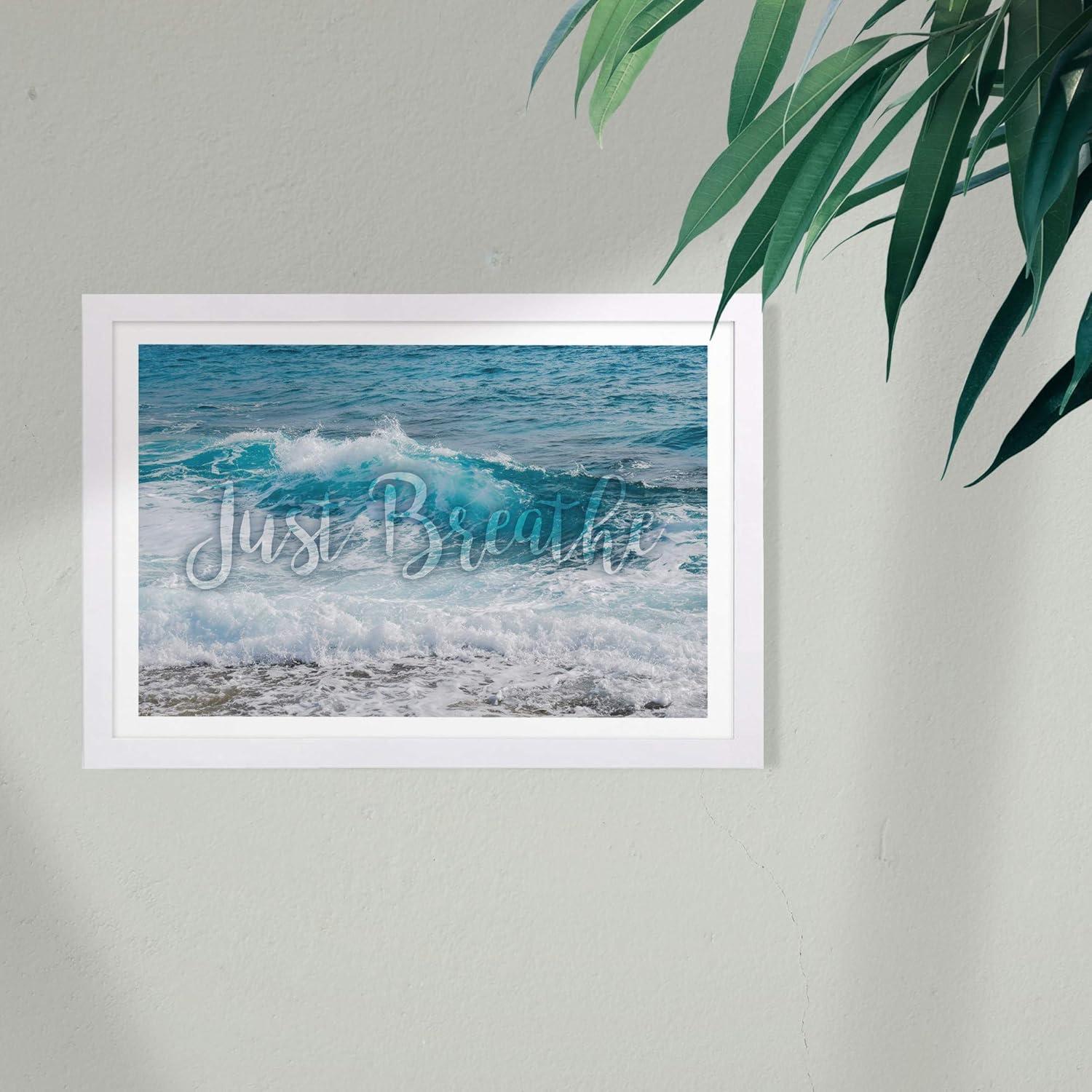 'Just Breathe' Inspirational Quotes and Sayings 19" x 1.00" Framed Painting Art Print, by Wynwood Studio