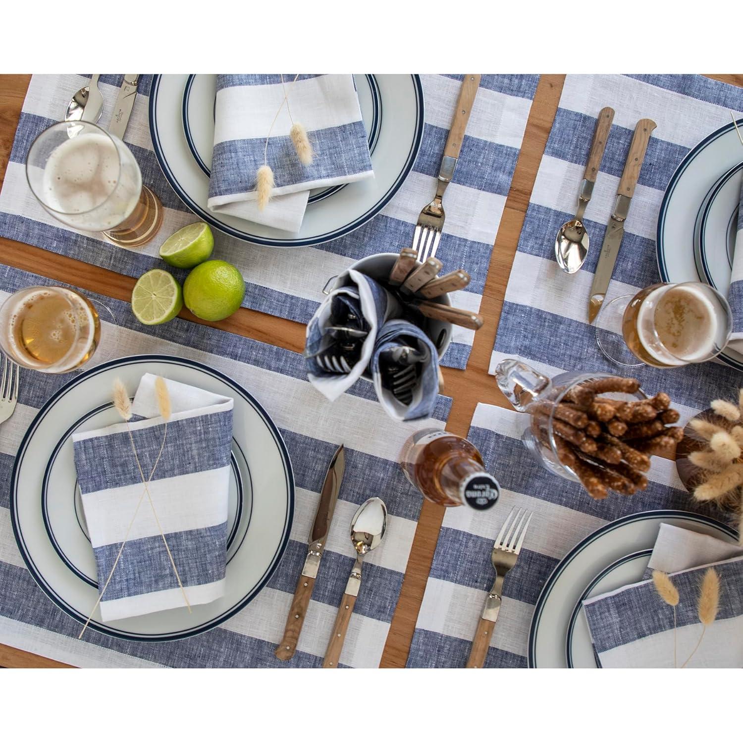 Solino Home Cabana Stripe - 100% Pure Linen Dinner Napkins (Set of 4)