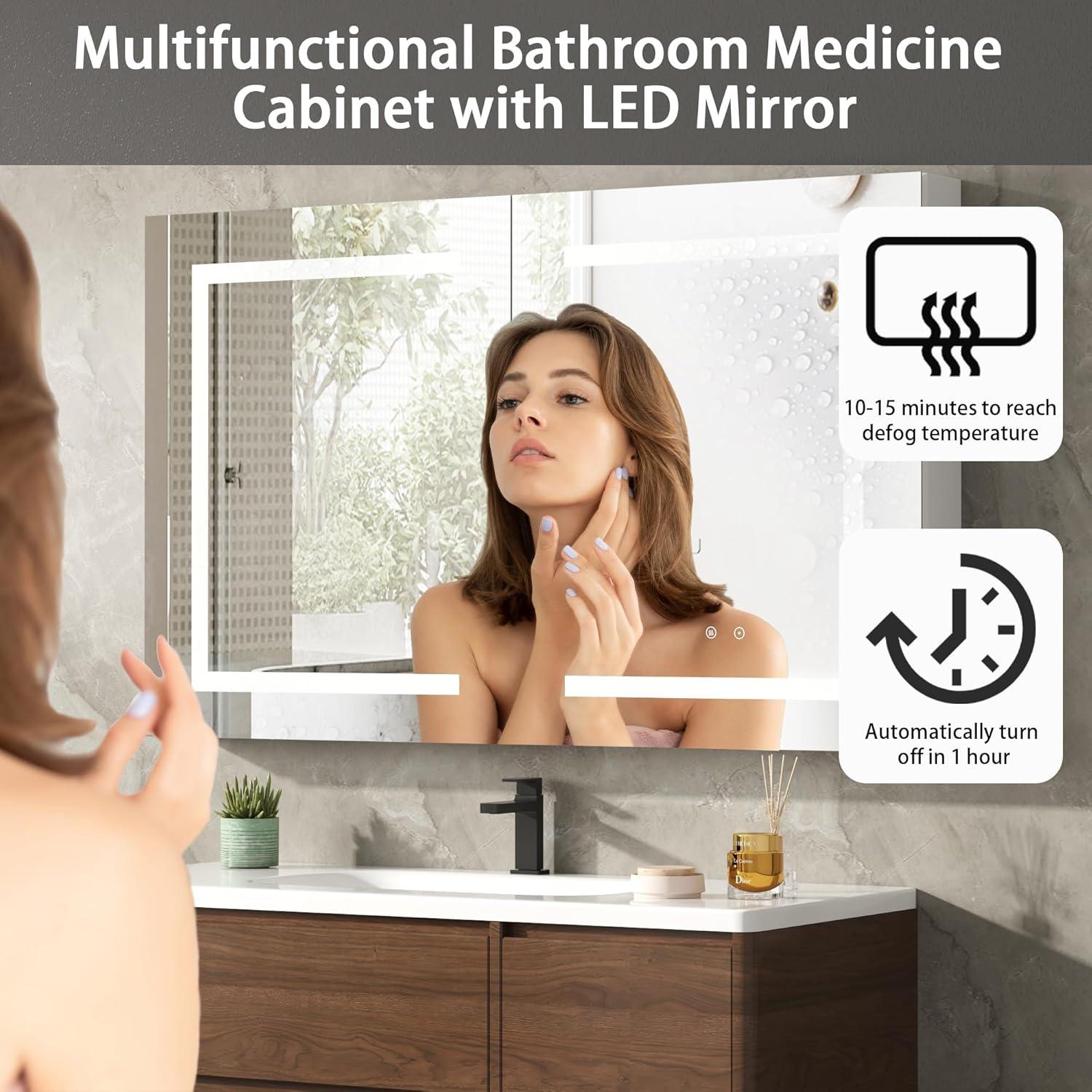 Ebern Designs Christhilde Medicine Cabinet with LED Mirror for Bathroom, Defog, Stepless Dimming, 3 Color Change, 2 Outlets, 2USB