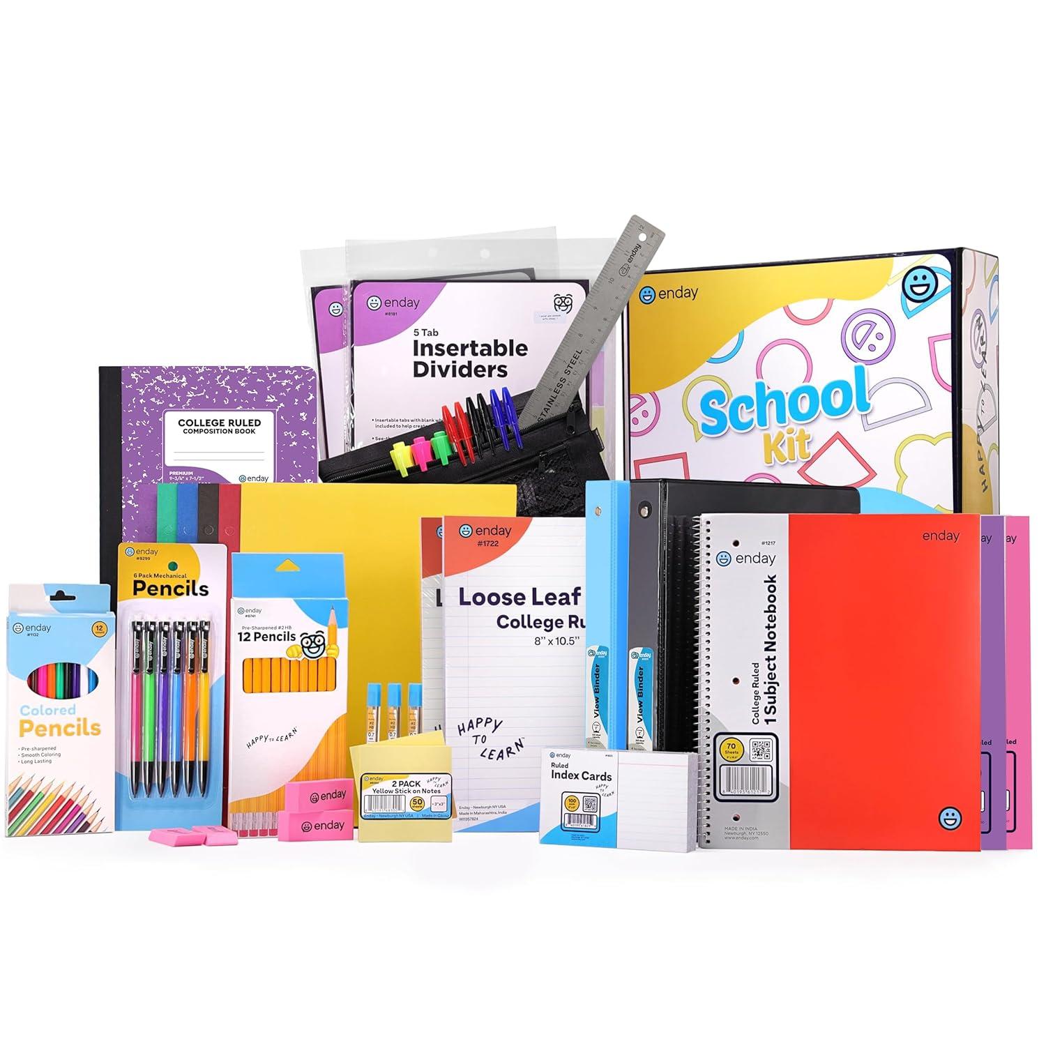 105-Piece School Supplies Kit for High School & College – Binders, Notebooks, Folders, Pens, Pencils, Sticky Notes, Dividers, Ruler, Erasers & More