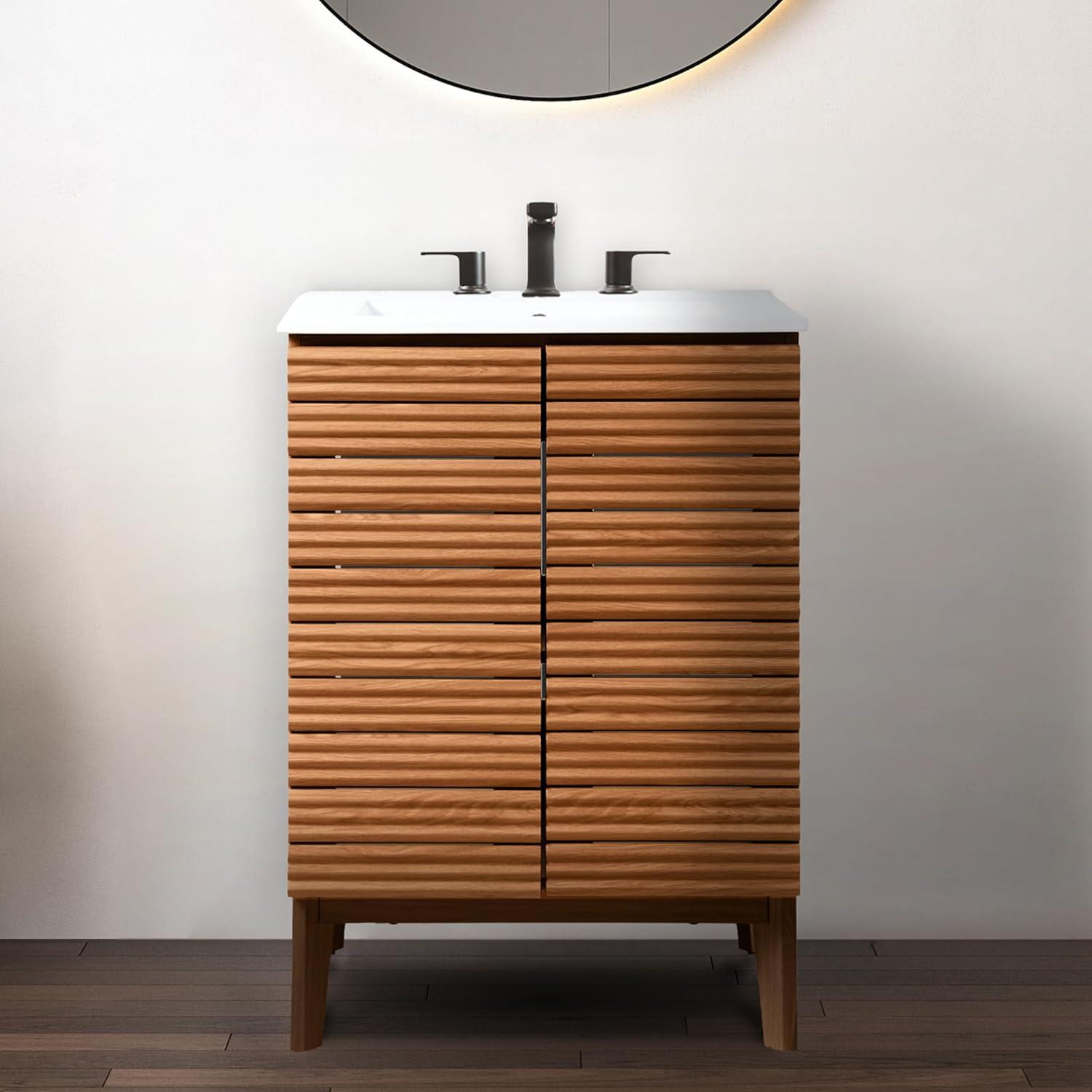 Calandre 24" Slat Modern Farmhouse 2-Shelf Bath Vanity Cabinet Only (Sink Basin not Included)