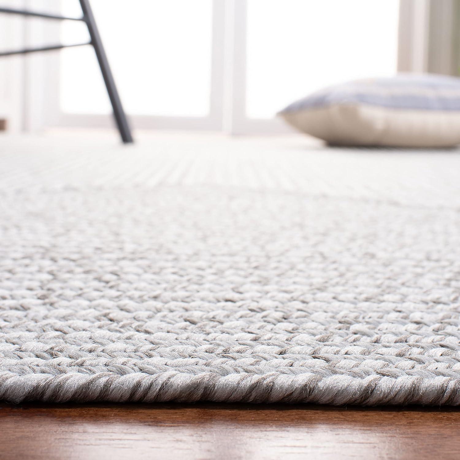 Handwoven Braided Silver & Grey Square Area Rug - 4' x 4'