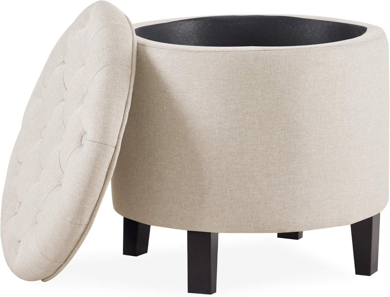 Belleze Nailhead Round Tufted Storage Ottoman Large Footrest Stool Coffee Table Lift Top, Blue