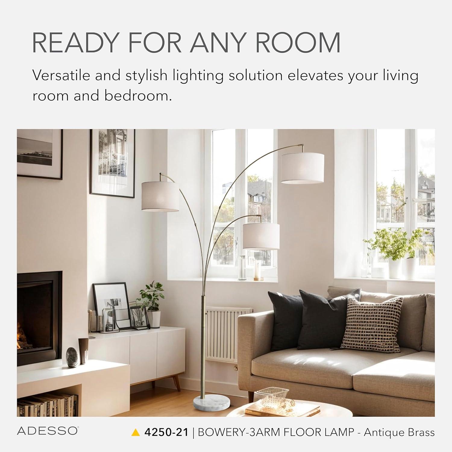 74" 3 Arm Bowery Arc Lamp Antique Brass - Adesso