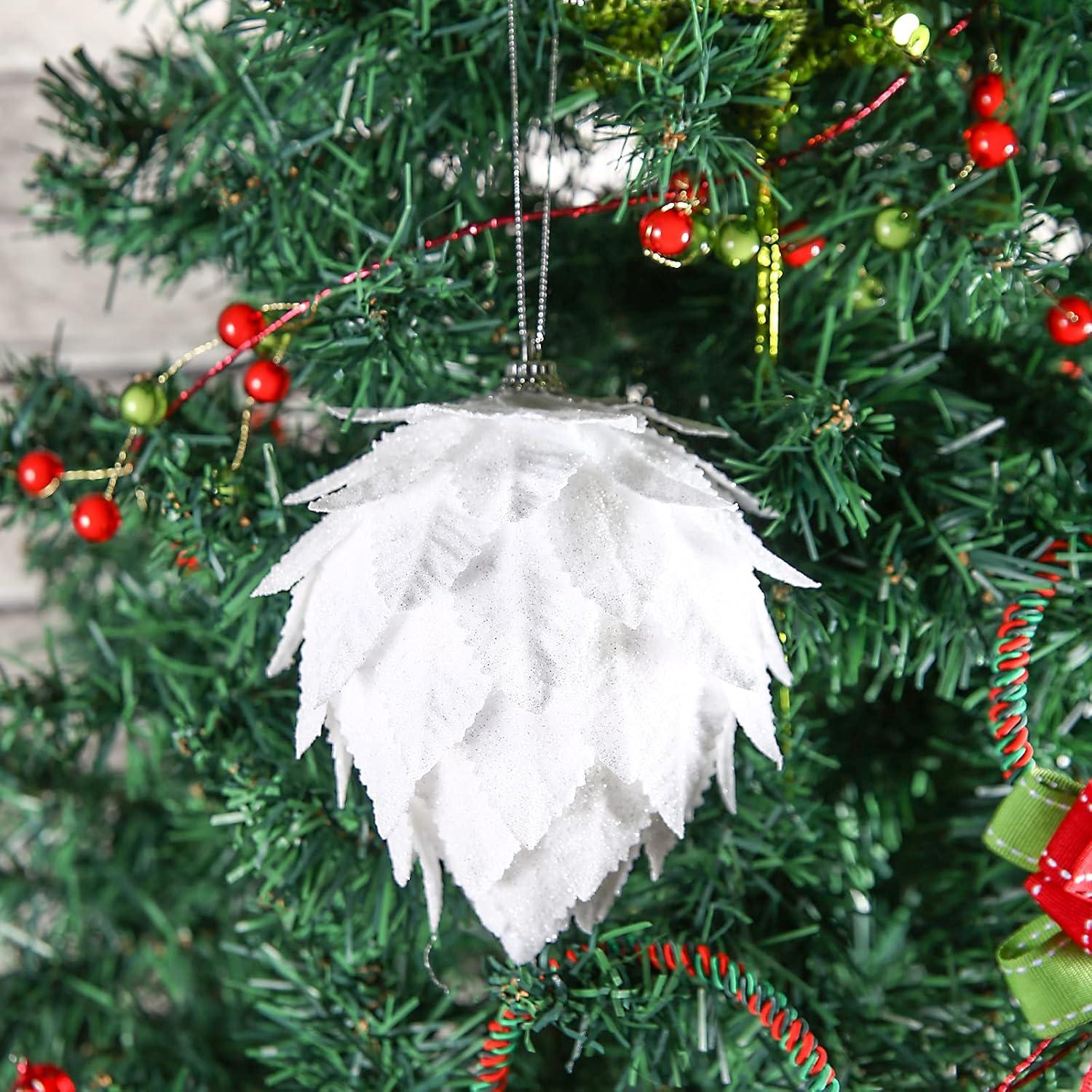 White Pinecone Plastic Christmas Ball Ornament Set, 4-Piece