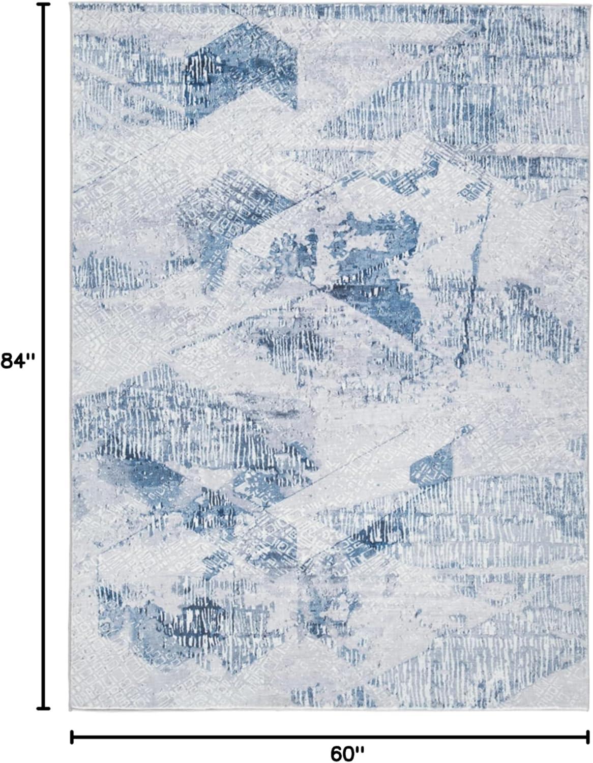 Blue and Gray Abstract Faux Fur 5' x 7' Rug