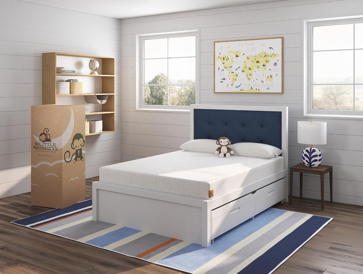 Hollywood Bed Frame Twin 5 Little Monkeys 8" Kids' Original Memory Foam Mattress: Hypoallergenic, Water-Resistant, Organic Cotton