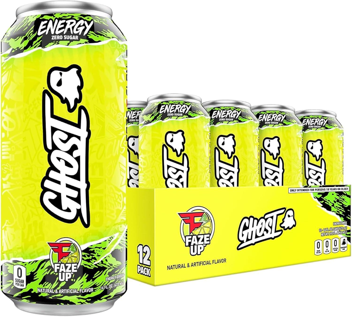 GHOST Energy Performance Energy Drink, Faze Clan "Faze Up" - 12-Pack x 16oz Cans - Energy & Focus - Zero Sugars, 200mg of Natural Caffeine, L-Carnitine & Taurine - Gluten Free & Vegan