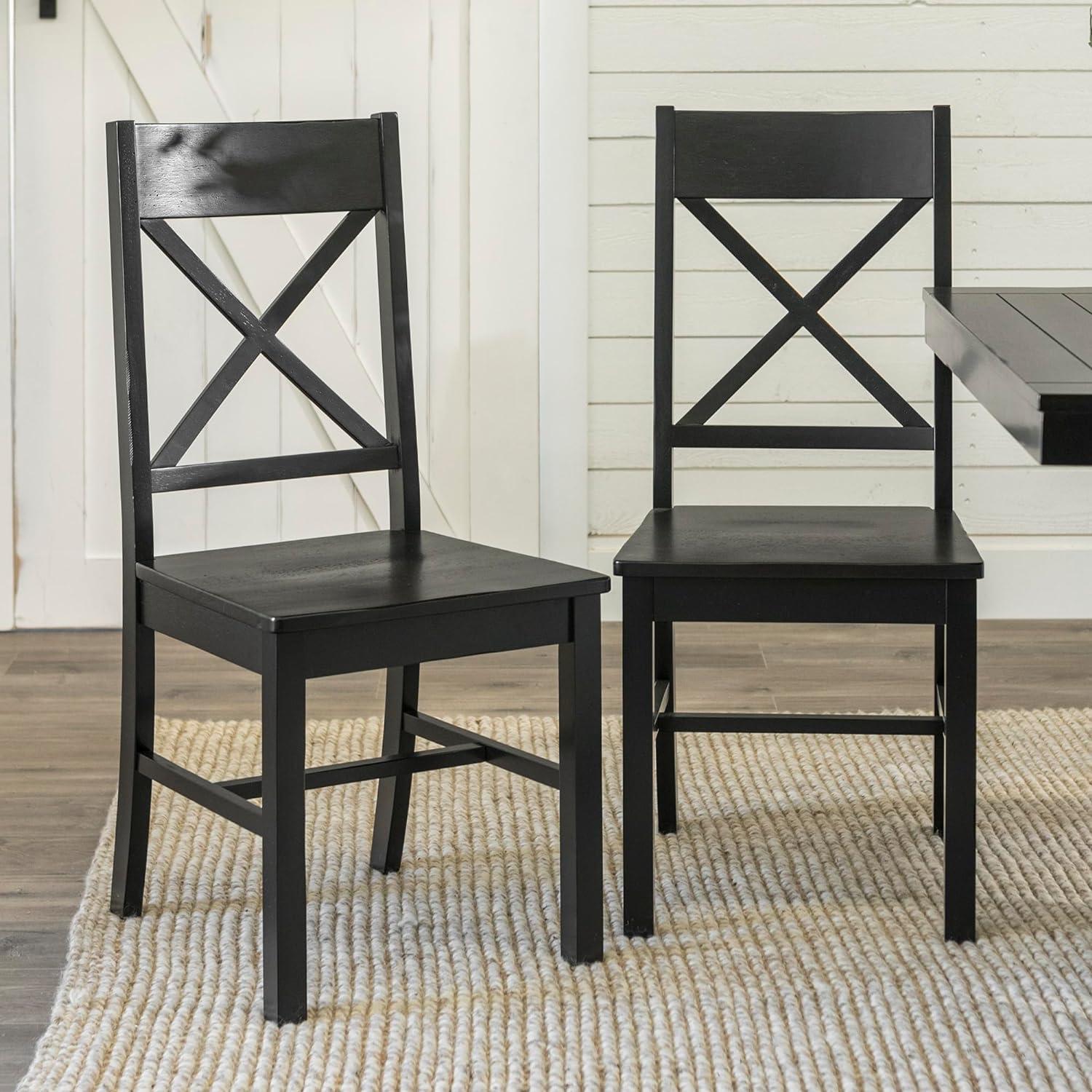 Elegant Black Wood Cross-Back Dining Chairs, Set of 2