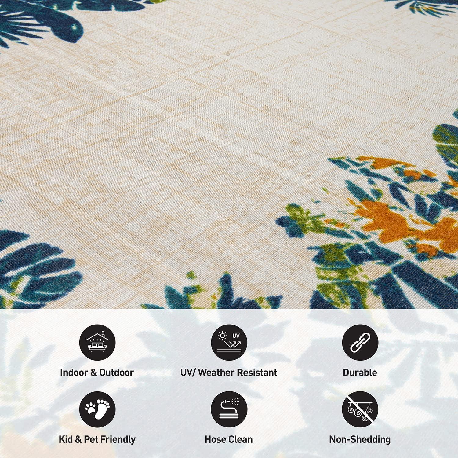 Multi Floral Border Synthetic Indoor/Outdoor Area Rug