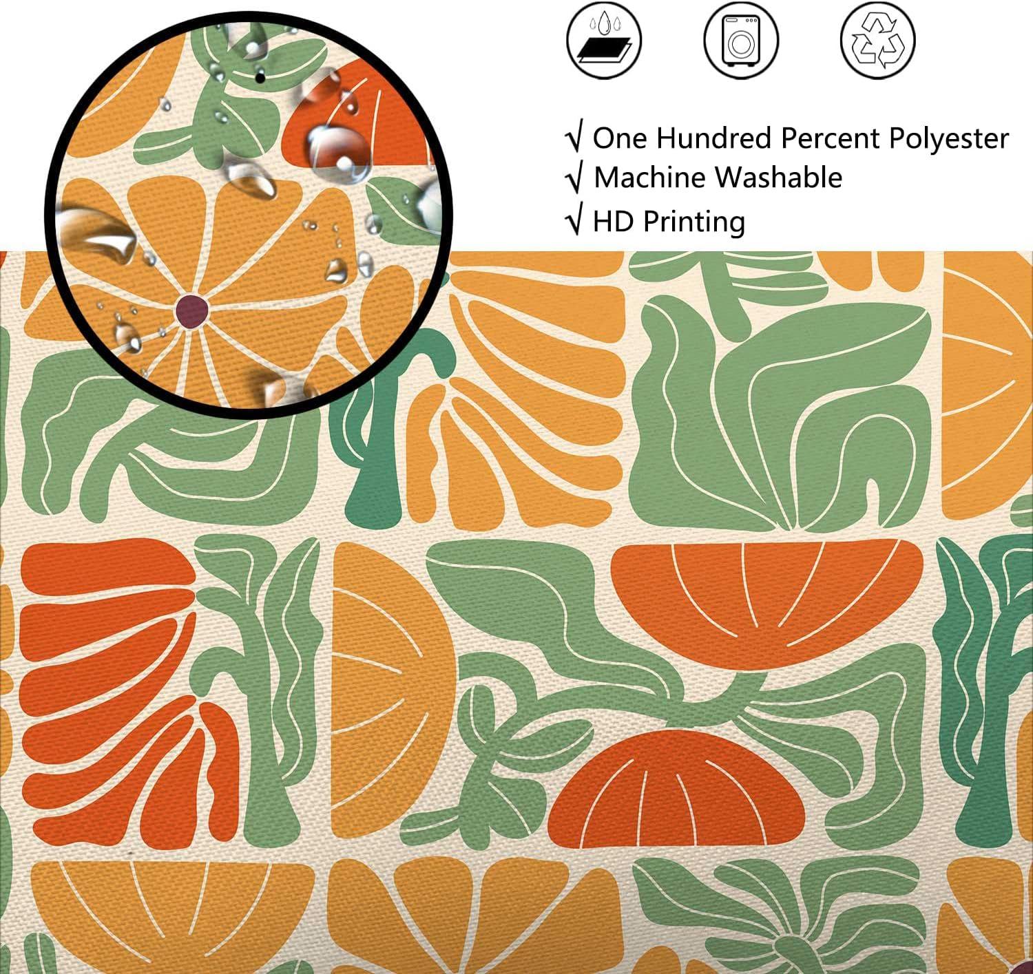 Lark Manor™ Boho Abstract Colorful Floral Shower Curtain, Vintage Retro Patchwork Orange Green Flower Botanical Geometric Bathroom Decor Shower Curtain Set With 17 Hooks,(Flower)