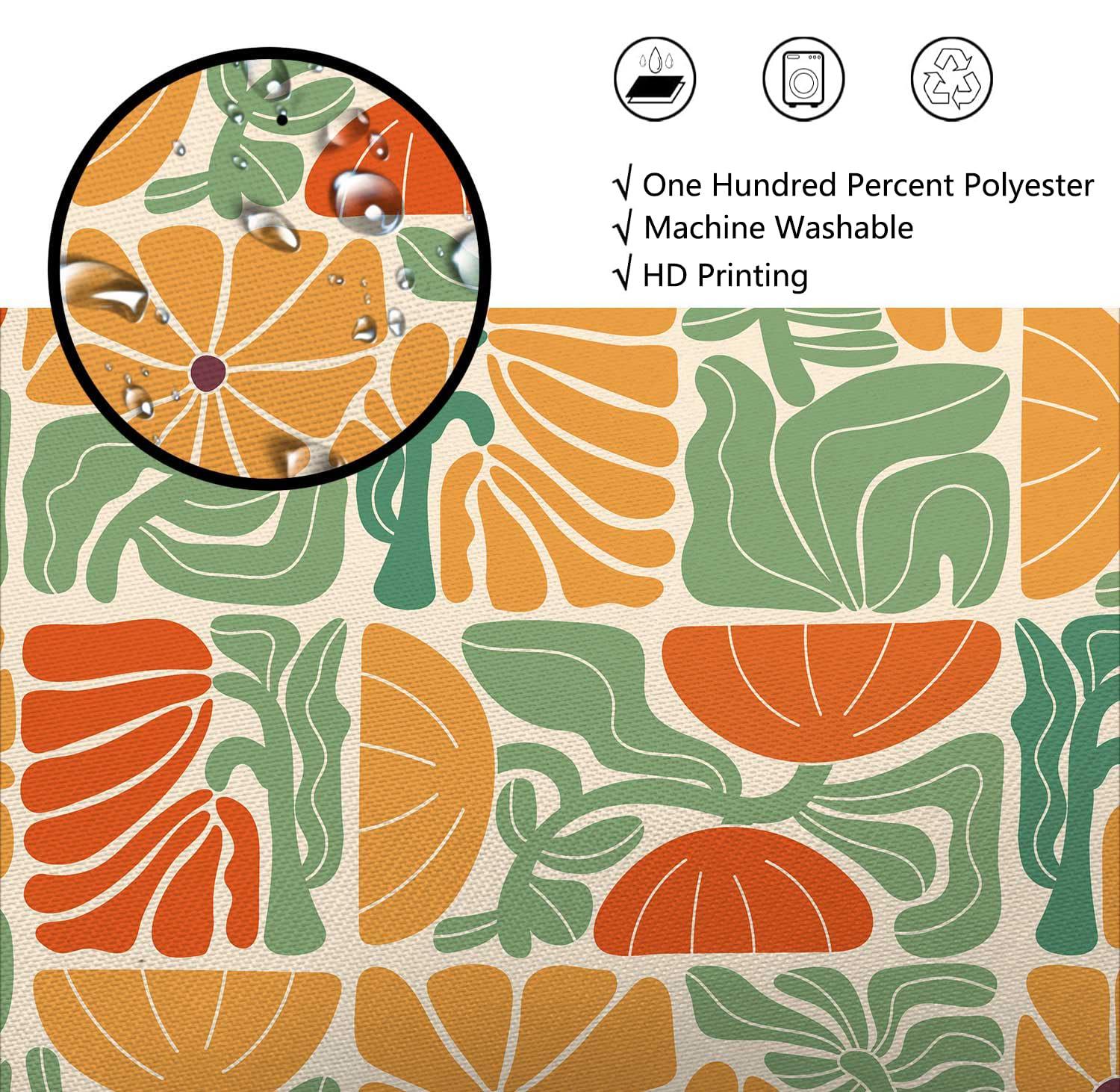 Lark Manor™ Boho Abstract Colorful Floral Shower Curtain, Vintage Retro Patchwork Orange Green Flower Botanical Geometric Bathroom Decor Shower Curtain Set With 17 Hooks,(Flower)